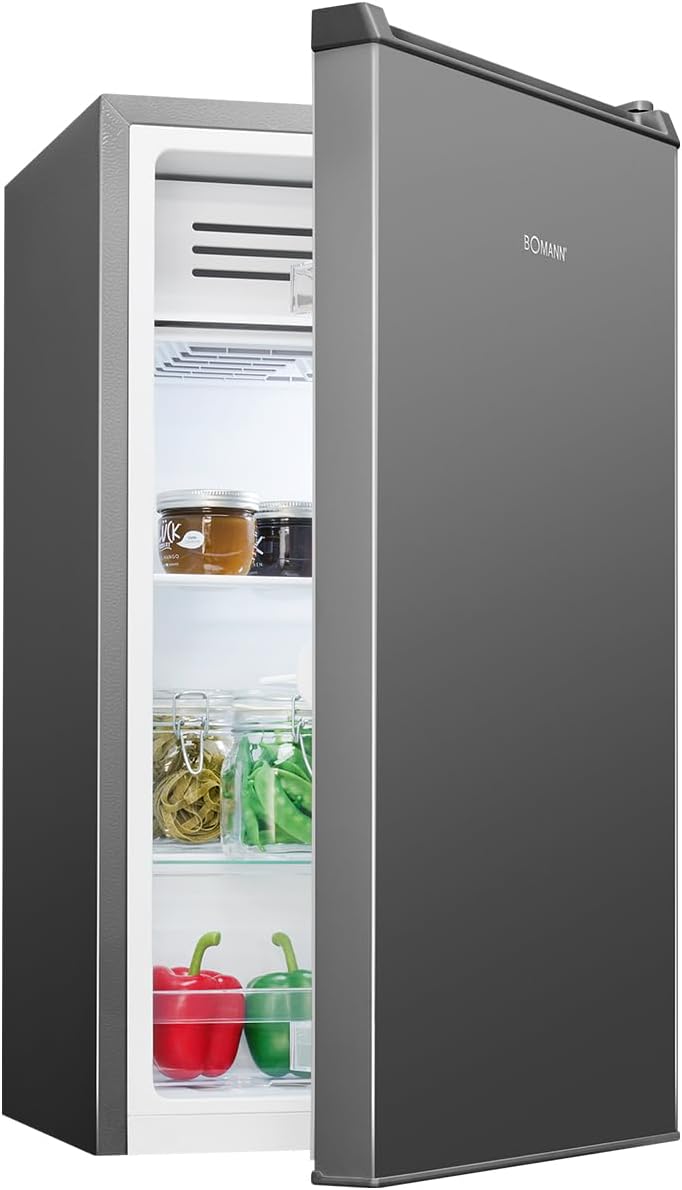 Bomann® Kühlschrank mit Frostfach | 83 Liter | energieeffizient, leise & kompakt | 0°C - 8°C, stufenlos regelbar | 2 Ablagen & Gemüsefach | LED Beleuchtung | Türanschlag wechselbar | KS 7257 inox