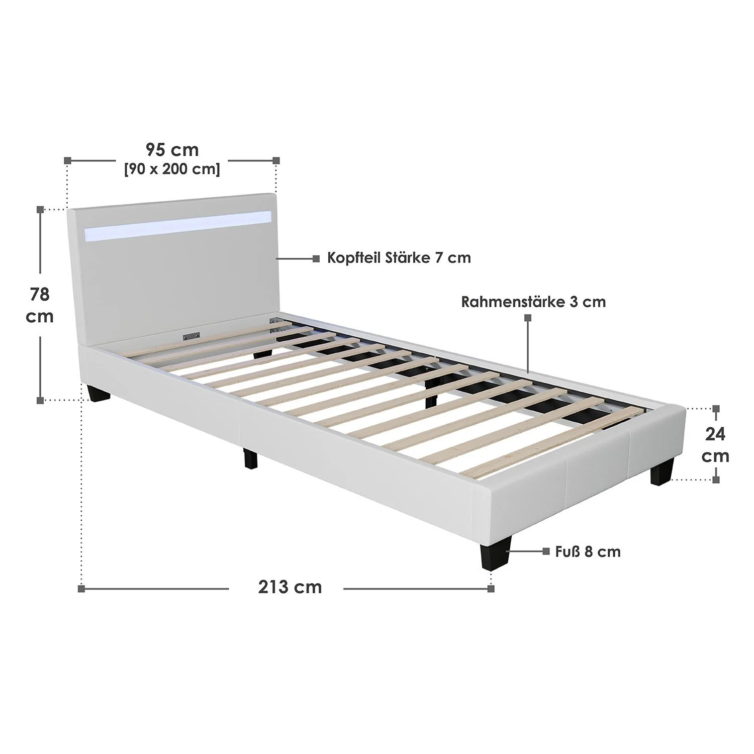 2025 Cama tapizada Verona 120x200 cm en blanco