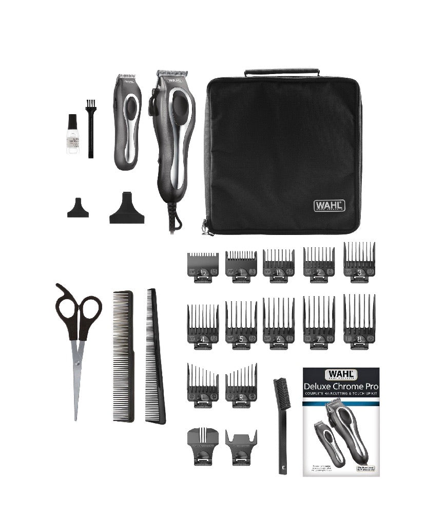 Wahl Deluxe Chrome Pro Hair Clipper & Trimmer Kit, 25-Piece Set – Model 79650-1301
