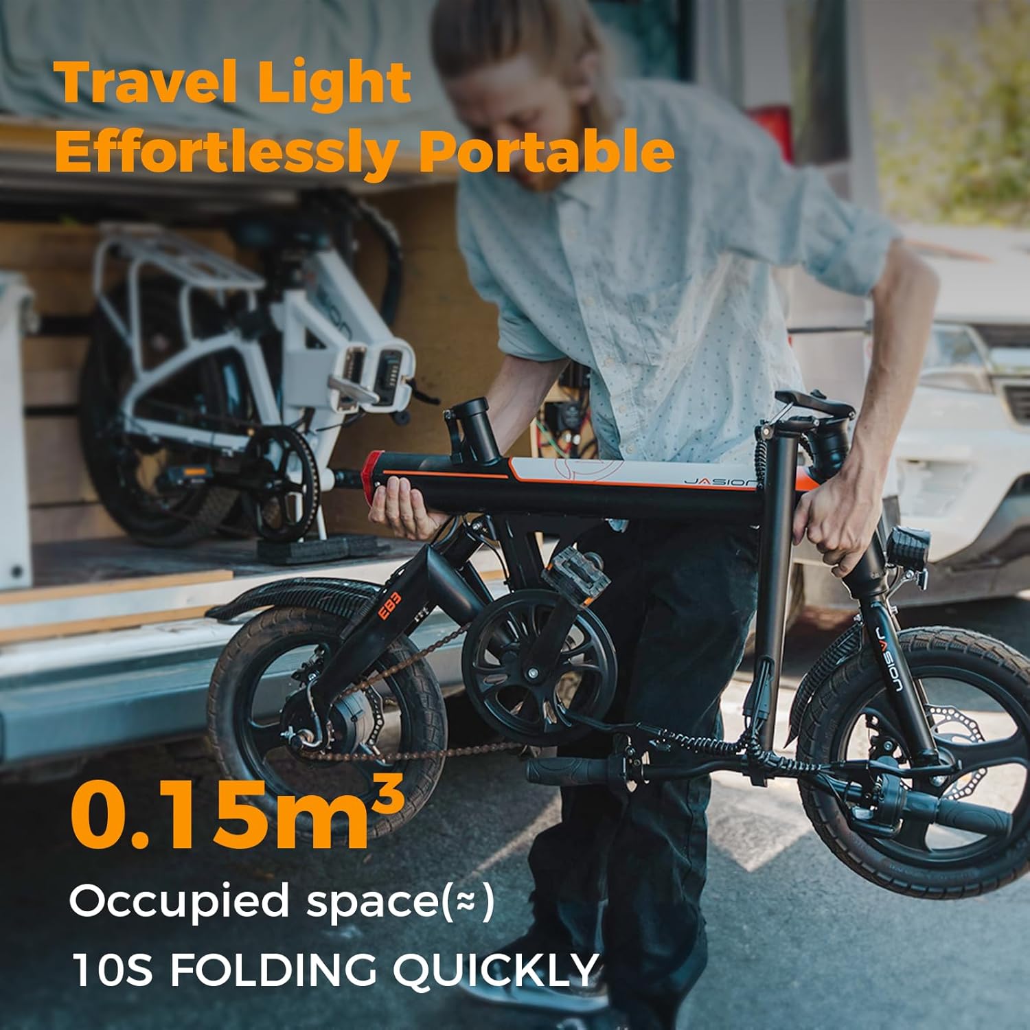 Jasion EB3 Electric Bike for Adults 21mph Folding Adults Electric Bicycles, 350W Brushless Motor, 36V 7.5Ah Battery, Center Suspension, 3 Levels Assist, 14 Foldable ebike for Adults and Teens