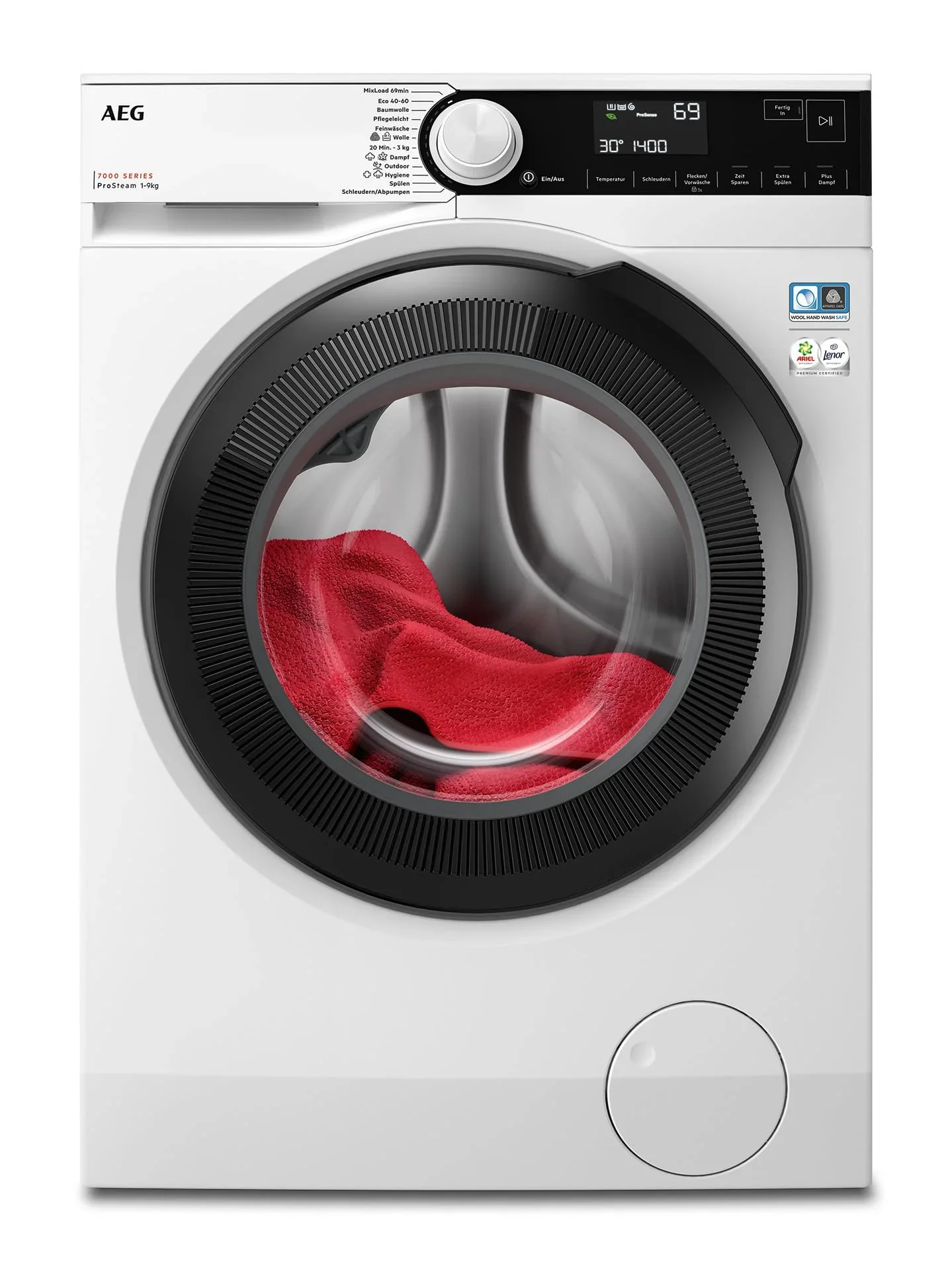 2025 AEG Lavadora Serie 7000 ProSteam: función de vapor refrescante, 9 kg, silenciosa, detección automática de carga, ahorro de agua del 20 %, función de añadir ropa, parada de agua, 1400 rpm, modelo LR7GA70490