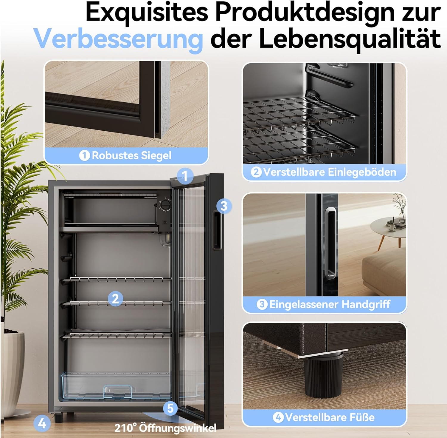 TRIUMPHKEY 93L Getränkekühlschrank,Mini-Kühlschrank für 140 Dosen, mit Glastür kleiner Kühlschrank,LED | 3 Verstellbare Ablageböden für Soda/Bier/Wein | Perfekt für Homebar, Partys, Gastronomie