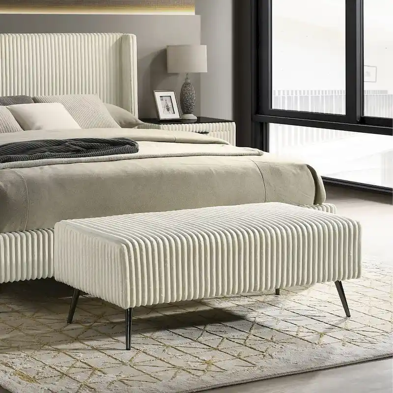 Upholstered Accent Bench with Metal Legs for Bedroom and Living Room