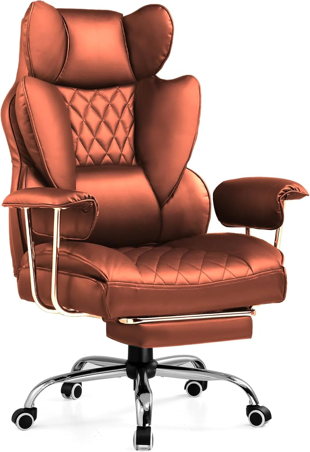 COMHOMA Big and Tall Office Chair, High Back Leather Gaming Chair with Footrest, Executive Ergonomic Office Chair with Pocket Spring Lumbar Support and with Outward Fixed Soft Armrests