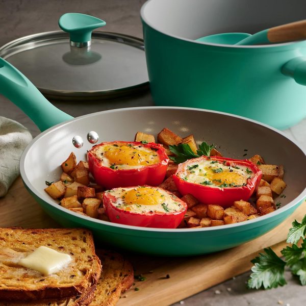 14-Piece Ceramic Cookware Set   Teal   Nonstick, Induction-Ready, Oven Safe, Dishwasher Safe, Includes Fry Pans, Sauté Pan, Sauce Pans, Dutch Oven, and Wooden Utensils, 80110/036DS