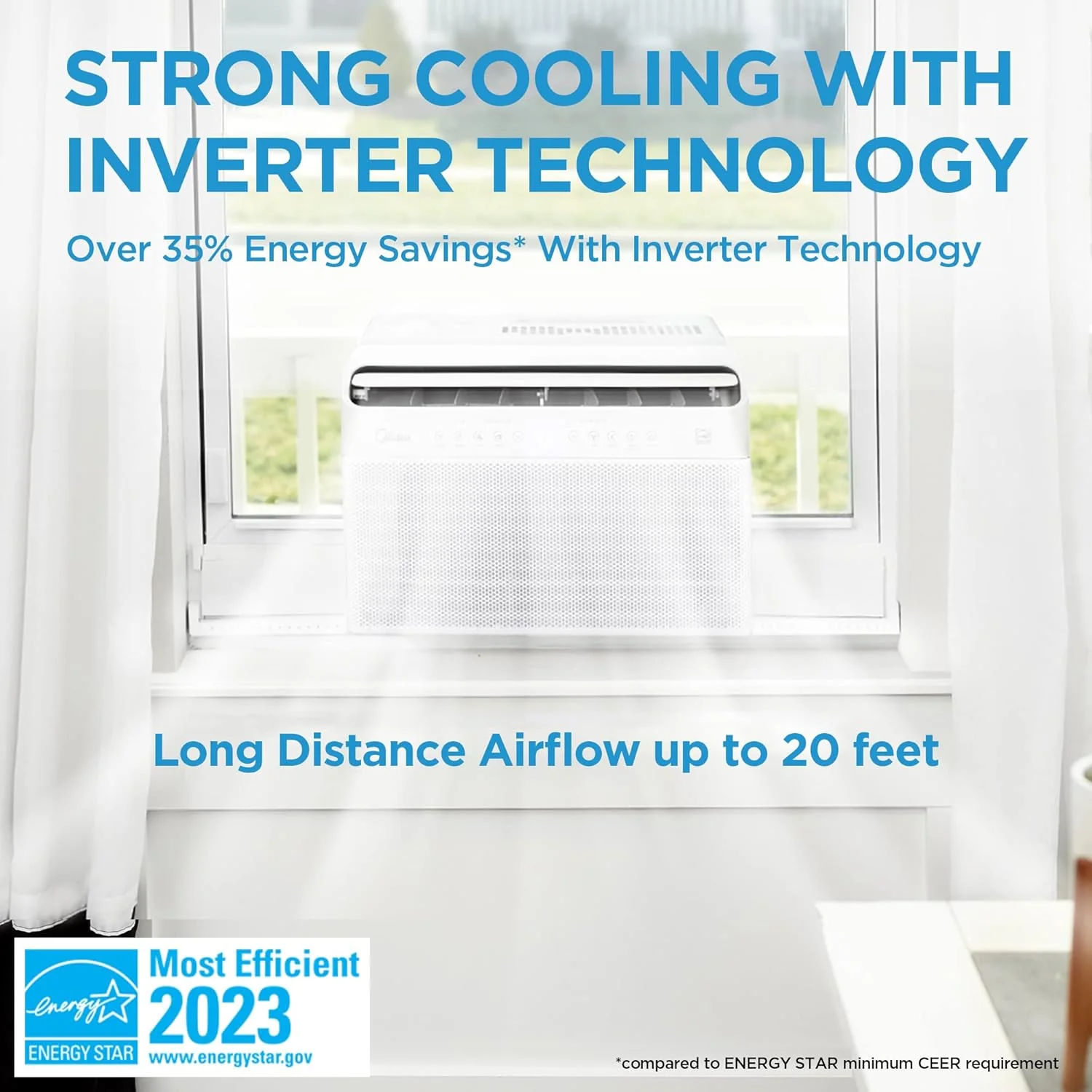 Midea 12,000 BTU Aire Acondicionado de Ventana Inverter Inteligente en Forma de U – Enfría hasta 550 pies², Ultra Silencioso con Flexibilidad para Ventanas Abiertas, Compatible con Alexa/Google Assistant, Ahorro de Energía del 35% (Renovado)