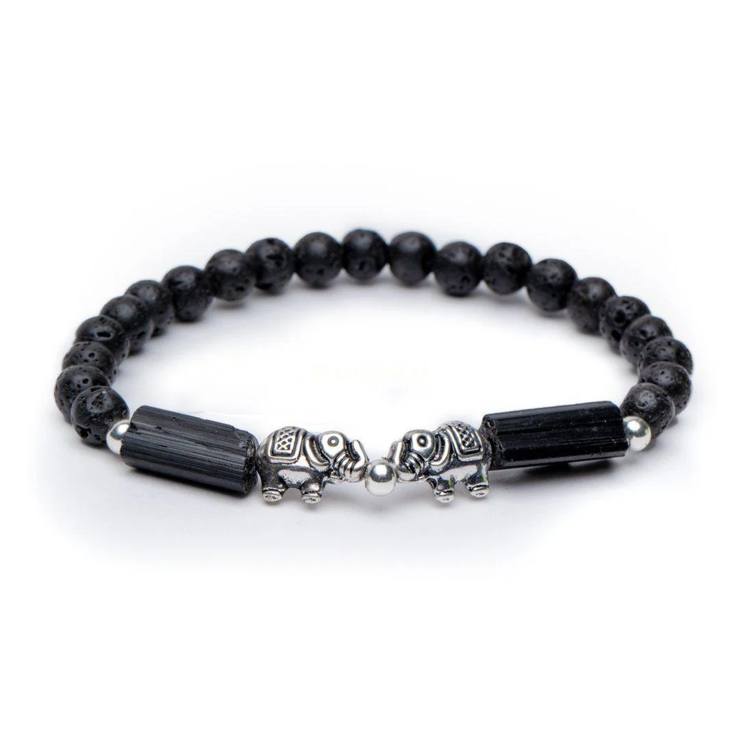 Balans Armband - Ruwe Toermalijn & Lavasteen - Olifant - Ambitie