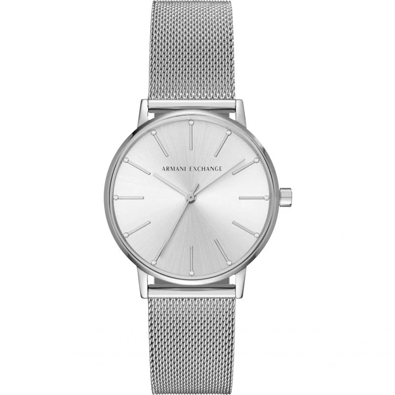Armani Exchange Three-Hand Lola Silver Mesh Strap Ladies Watch AX5535