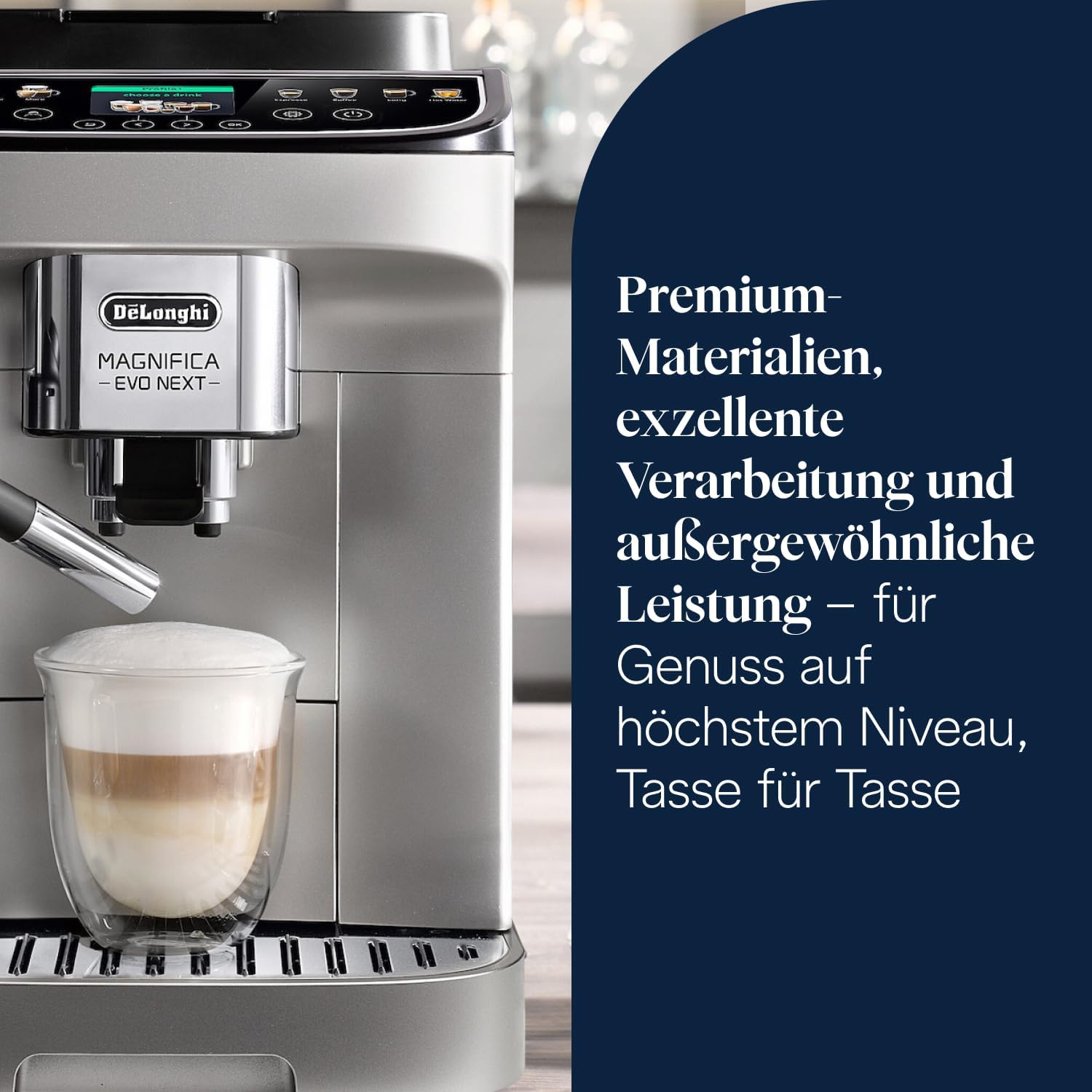 De’Longhi Magnifica Evo Next - Perfetto Kaffeevollautomat mit LatteCrema-Milchaufschäumer, 13 One-Touch-Getränke, Coffee- und Cappuccino Kaffeemaschine, farbiges Touch-Display, Titan (ECAM312.80.SB)