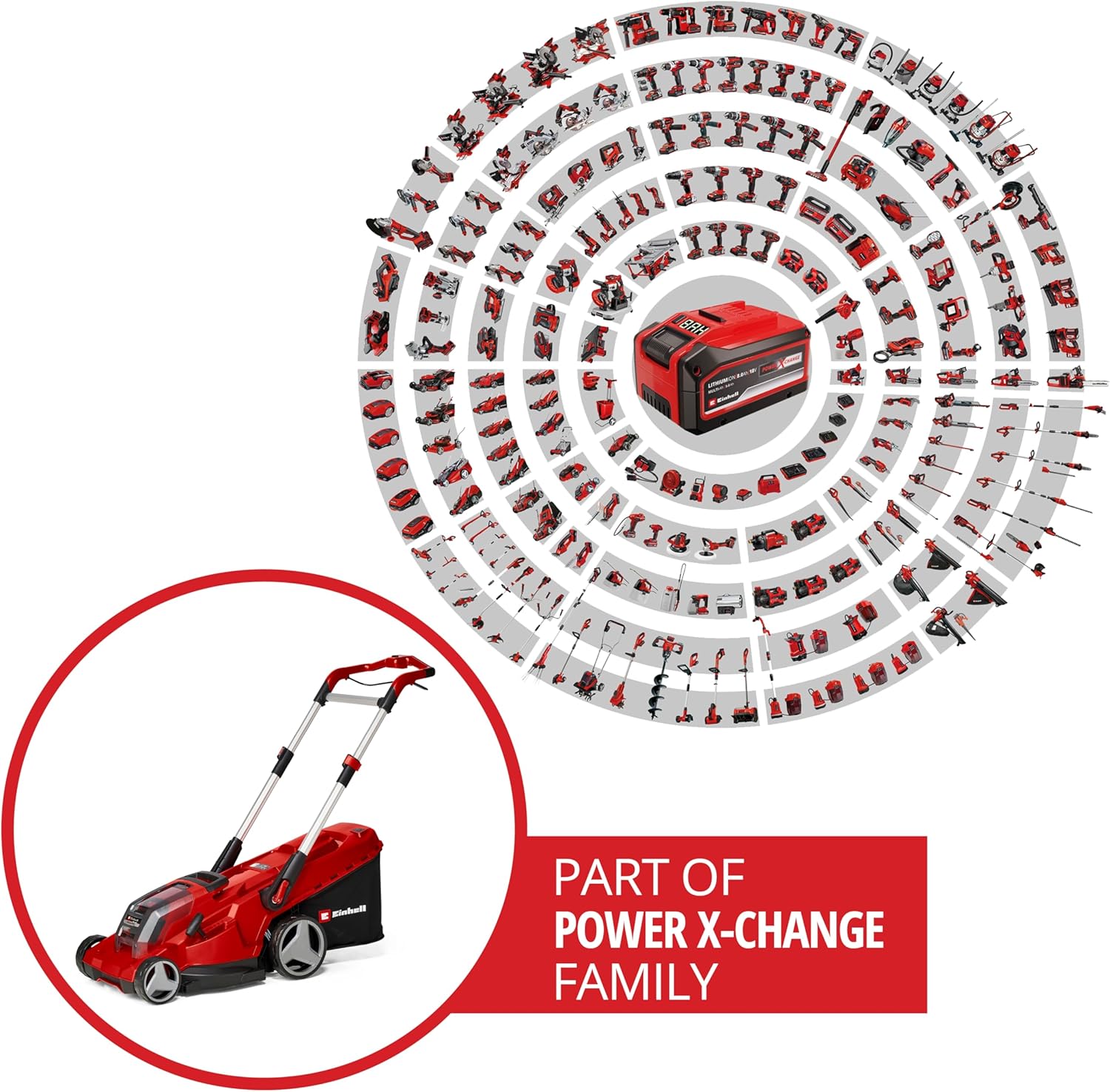 Einhell Akku-Rasenmäher RASARRO 36/42 Kit Power X-Change (36V, 42 cm Schnittbreite, bis 725 m², Brushless, 50L Fangkorb, Mulchfunktion, inkl. 2x 5,2Ah + 1x Twincharger)