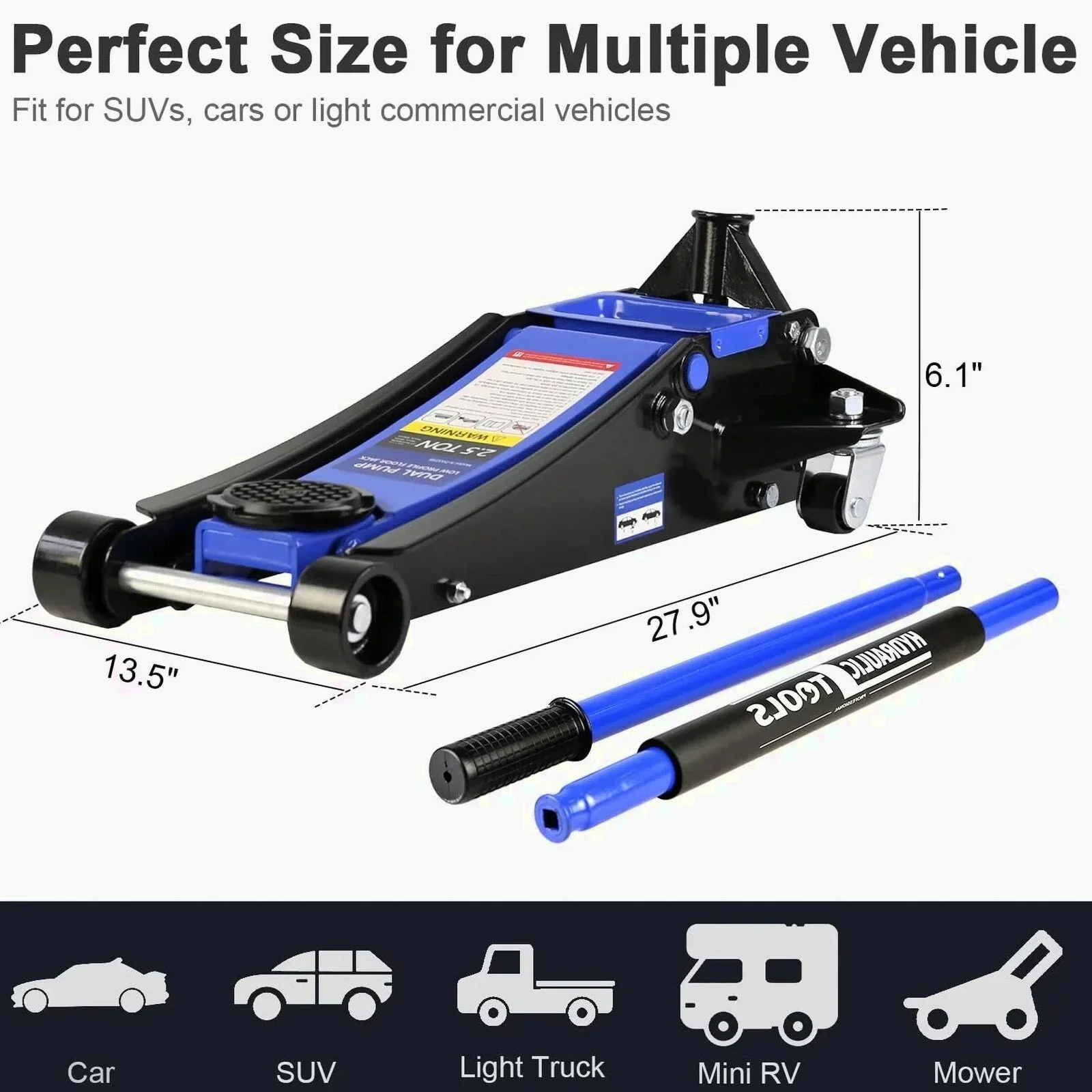 3 Ton Floor Jack, Hydraulic Low Profile Car Jack, Heavy Duty Steel Hydraulic Jack Floor Jack with Dual Piston Quick Lift Pump, Lifting Range 5.1′′-20′′