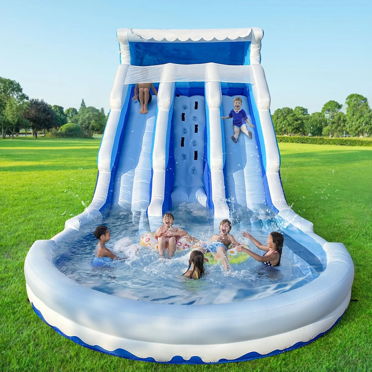 Large Inflatable Water Slide Swimming Pool Play Center, Commercial Grade Lightweight Premium Water Slide Bounce House 20.6x9.5x9.3Ft for Kids and Adults (with Blower)