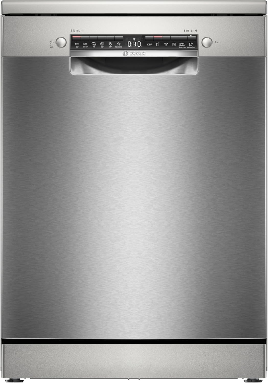 Bosch - Lavavajillas Libre Instalación, Serie 4, 60 cm. de ancho, 13 servicios, Función Extra Secado, Home Connect, Motor Eco Silence, Acero, SMS4HKI07E