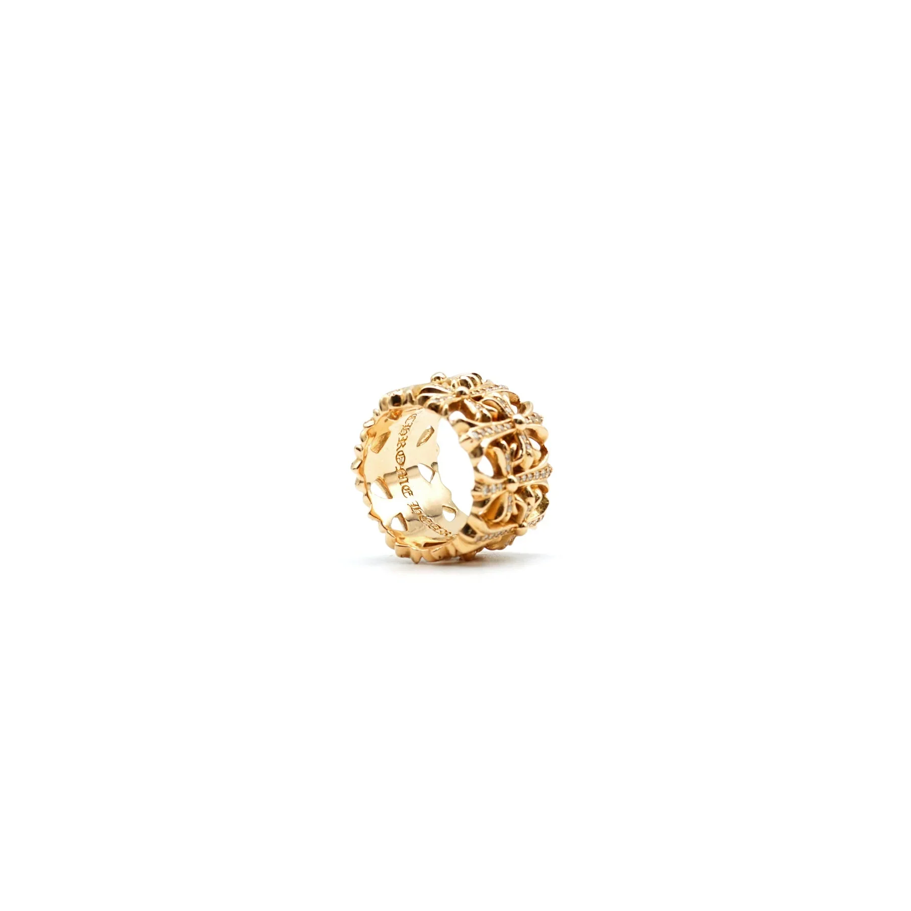 Chrome Hearts Jewelry 22K Gold With Diamonds Cross Cemetery Ring