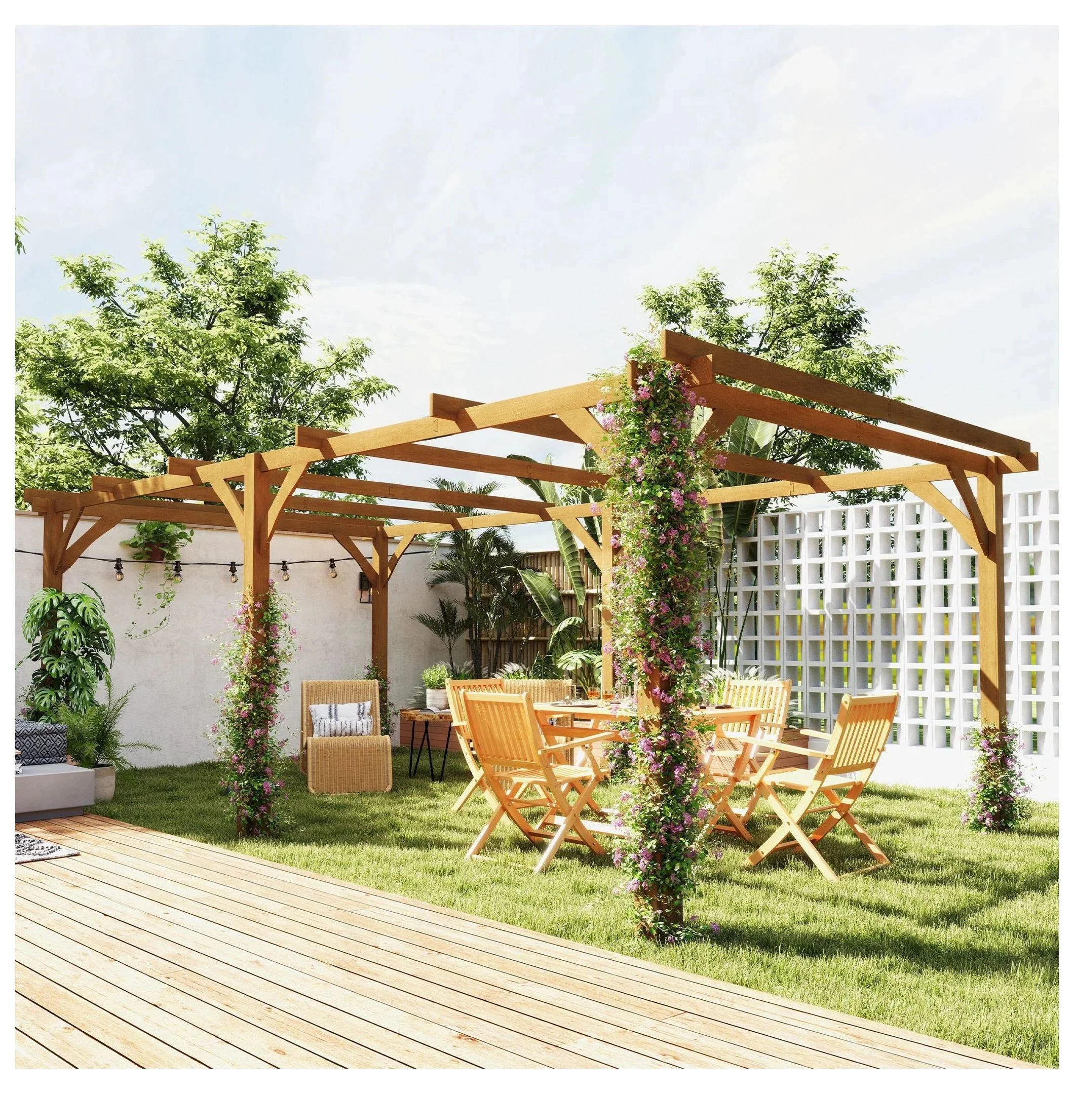 20x10ft Wood Pergola, Outdoor Gazebo Grape Trellis - Dark Brown