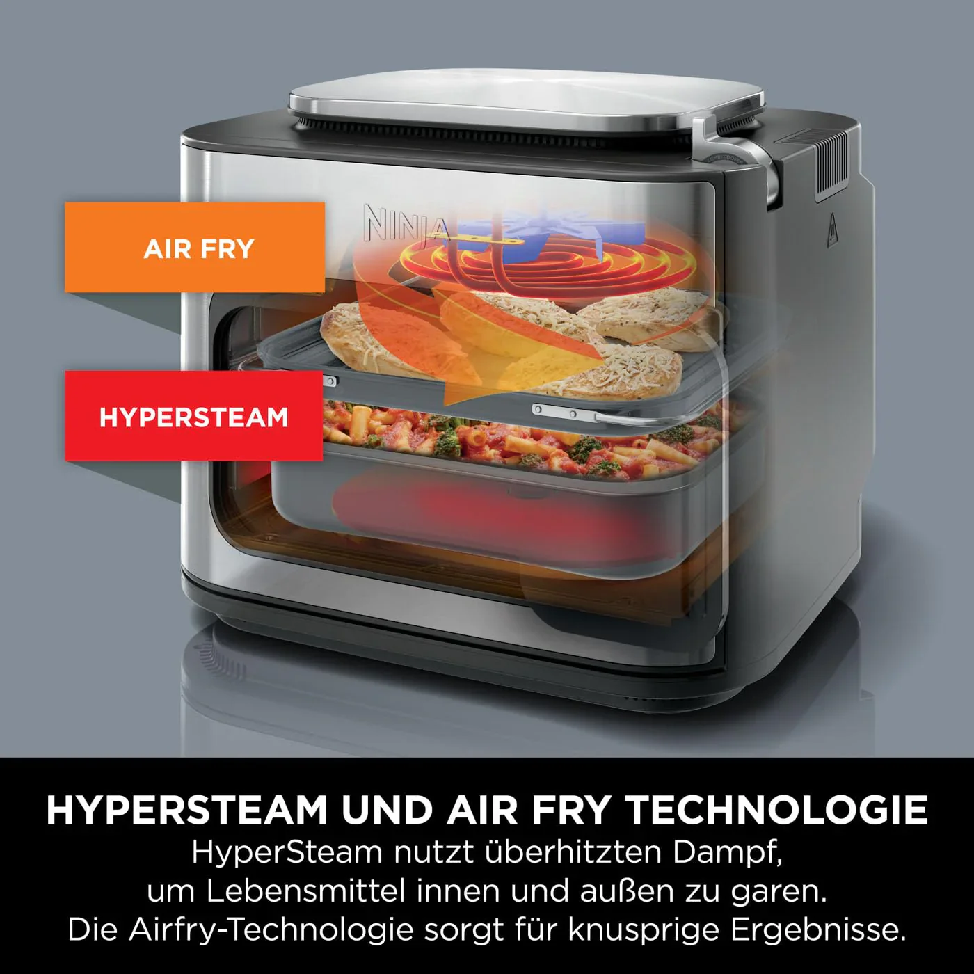 2025 Ninja Combi Multicooker 12 en 1, Horno y Freidora de Aire Caliente, 12 Funciones de Cocción, Air Fryer y Parrilla, Preparación en 15 Min*, con Plancha, Sartén, Rejilla Crisper, Guía de Recetas, Gris, SFP700EU