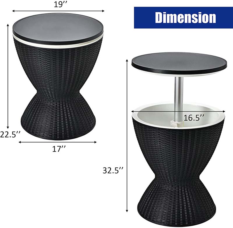 Eletriclife 3 in 1 8 Gallon Rattan Cooler Patio Bar Table with Ice Bucket