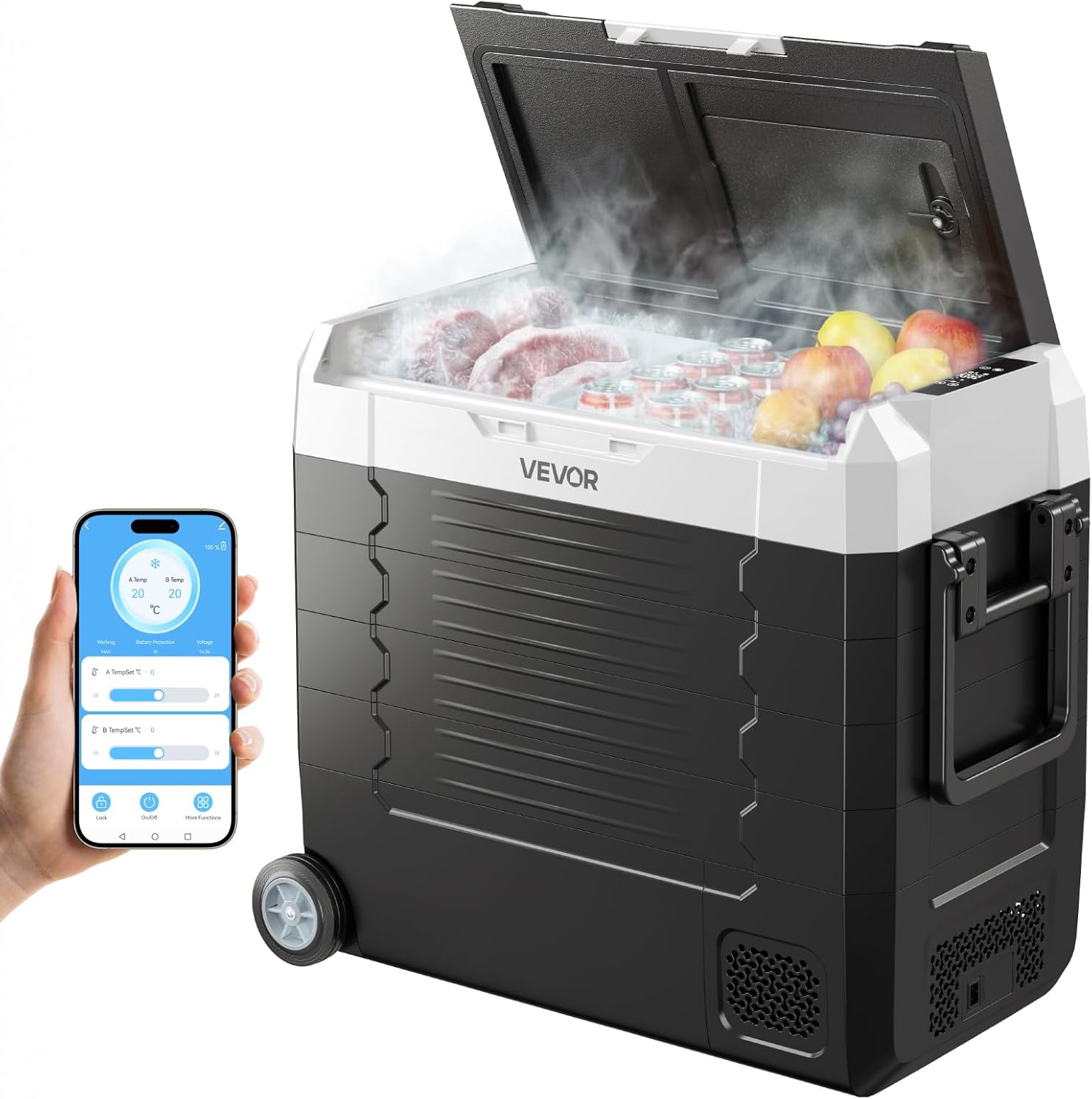 VEVOR Frigorifero Portatile a Compressore da Auto CC 12V/24V CA 100-240V, Frigo Portatile per Campeggio Viaggio Pesca Capienza 55 Litri Contenitore -20 a 20 °C Doppia Zona per Caravan