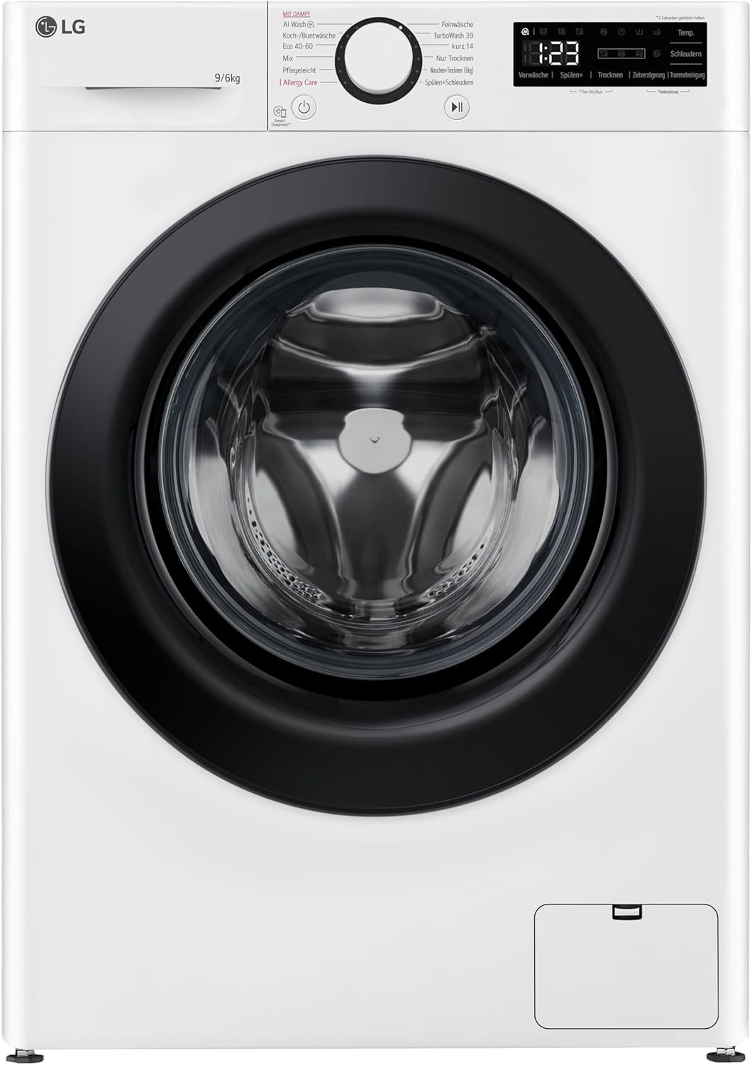 LG V7WD107H2E, Klasse E, Frontlader-Waschtrockner 10,5 - 7 kg, 1400 U/min, AI Direct Drive, Wi-Fi, Tiefenreinigung mit Dampf, TurboWash, Größere Kapazität, 62 x 60 x 85 cm ꟷ Weiß