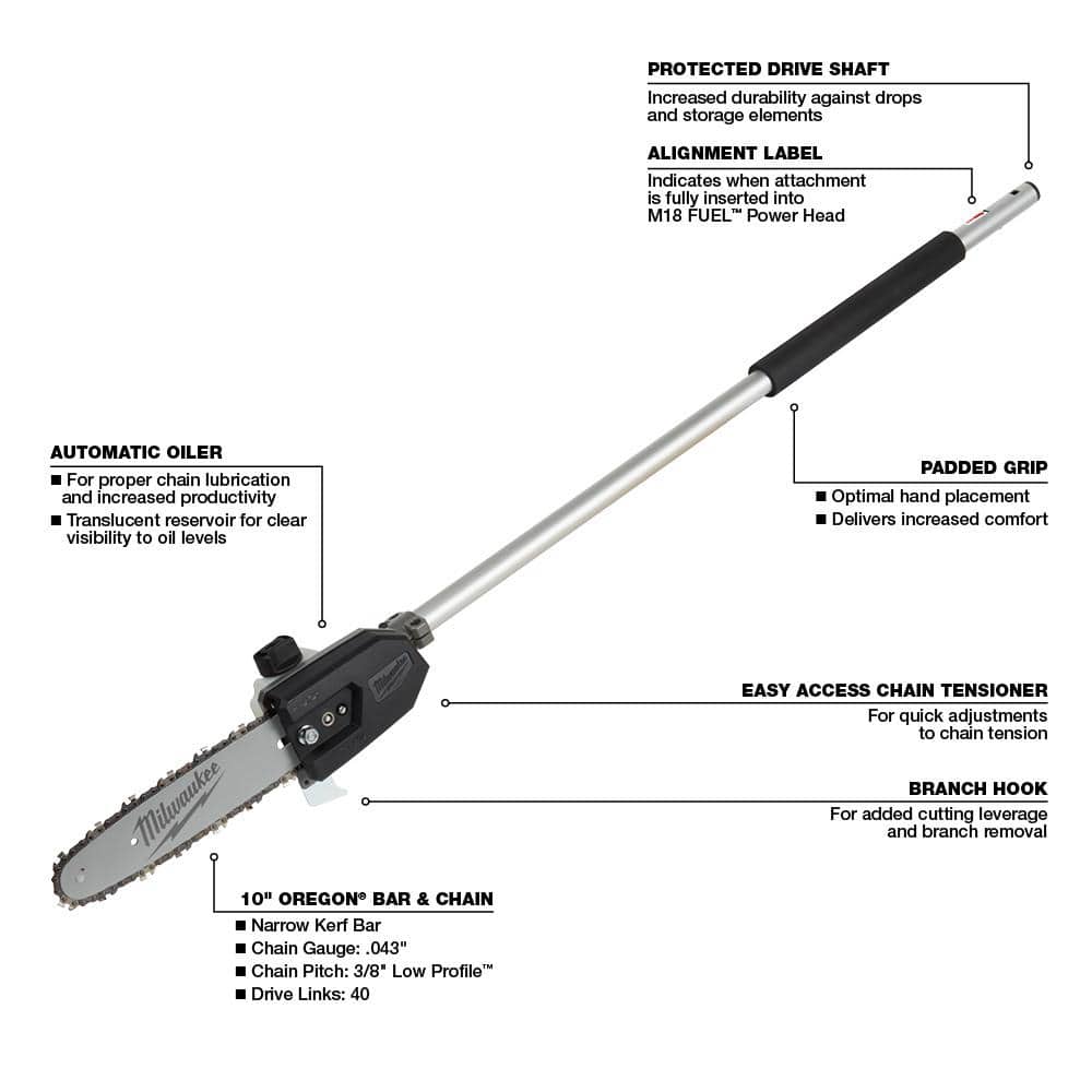 Milwaukee 49-16-2720 M18 FUEL QUIK-LOK 10 in. Pole Saw Attachment (Tool-Only) Milwaukee 49-16-2720 M18 FUEL QUIK-LOK 10 in. Pole Saw Attachment (Tool-Only)