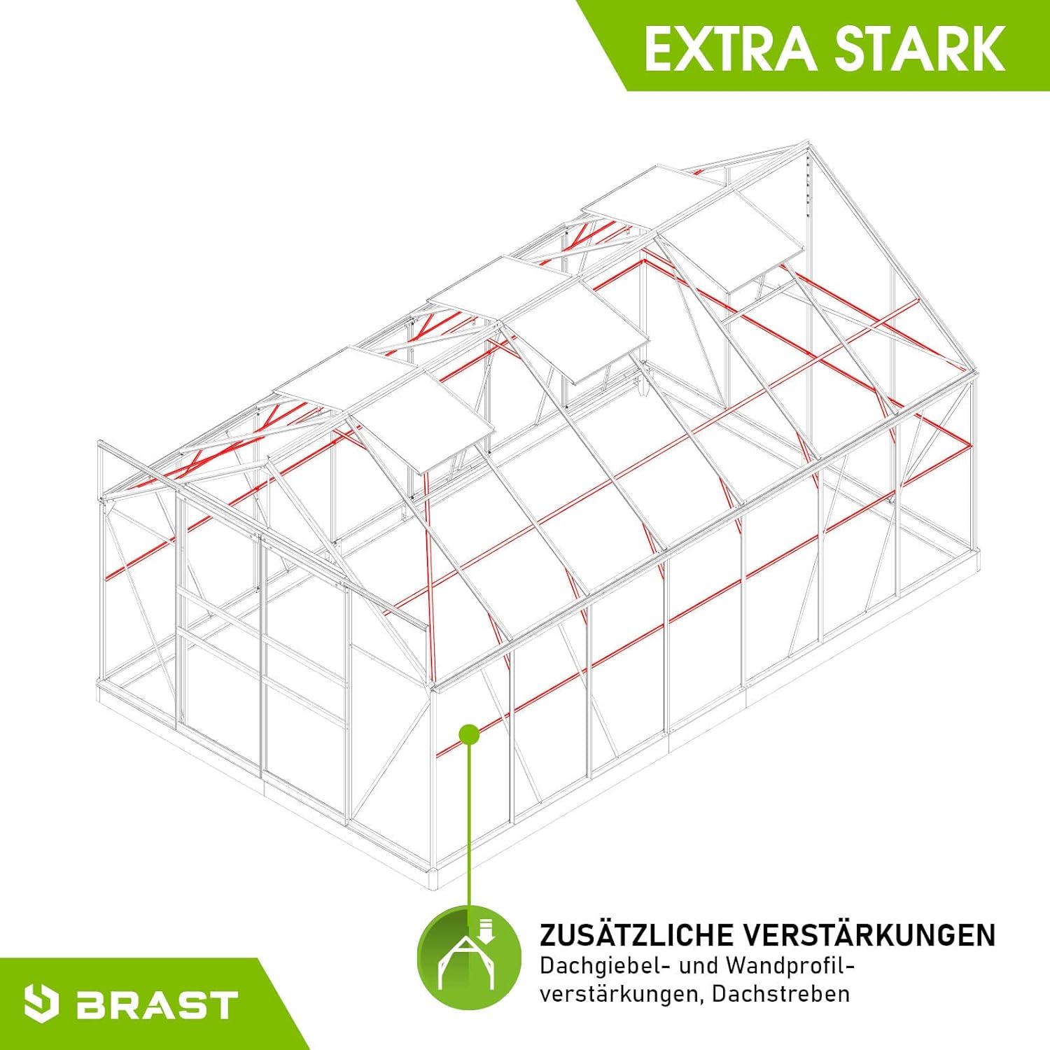 BRAST Aluminium Greenhouse with Base 430 x 250 x 235 cm, TÜV Tested, 6 mm Hollow Chamber Panels, Rustproof/Weatherproof/Temperature-Resistant