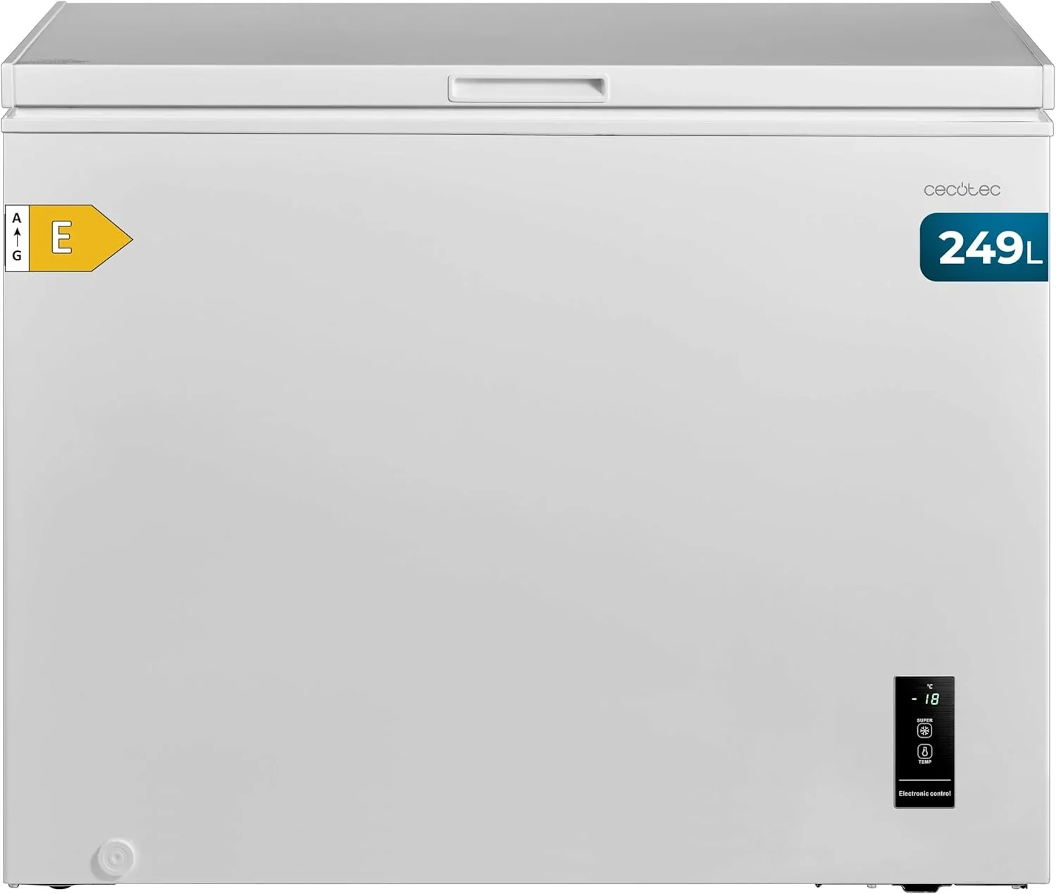 2026 Cecotec Congelador Horizontal 249L Bolero CoolMarket Chest 249P White E. Cesta con Asas, Control Electrónico LED, UltraContact D-Cool, Dual Function, Puerta ZeroG (80º-30º), Fast Freezing, Compacto