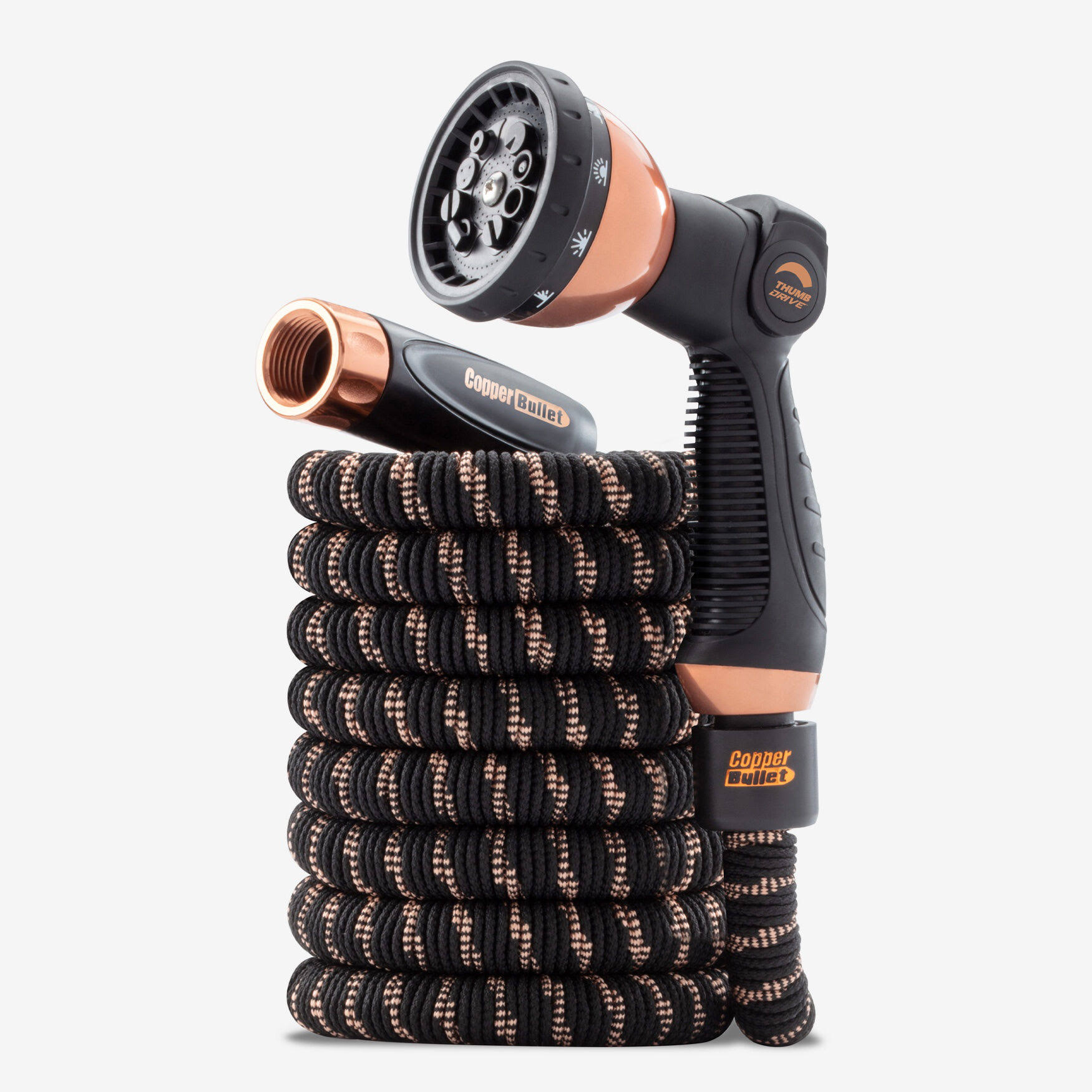 Pocket Hose Copper Bullet with Thumb Spray Nozzle, Size: 50'