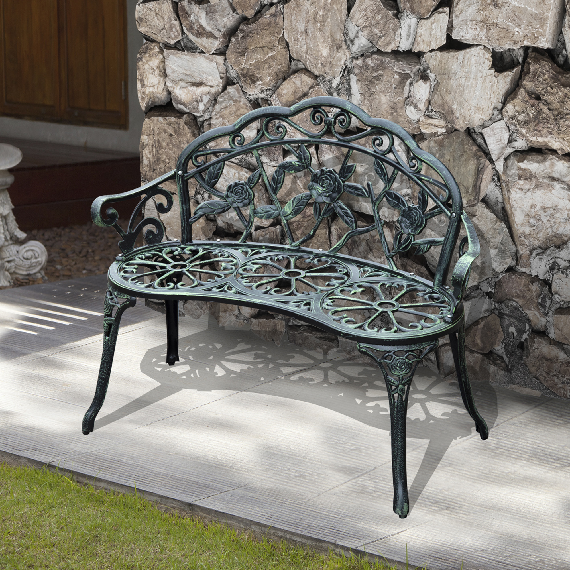 Metalen tuinbank zitbank parkbank tuinmeubel tweezitter bloemenbank antieke bank