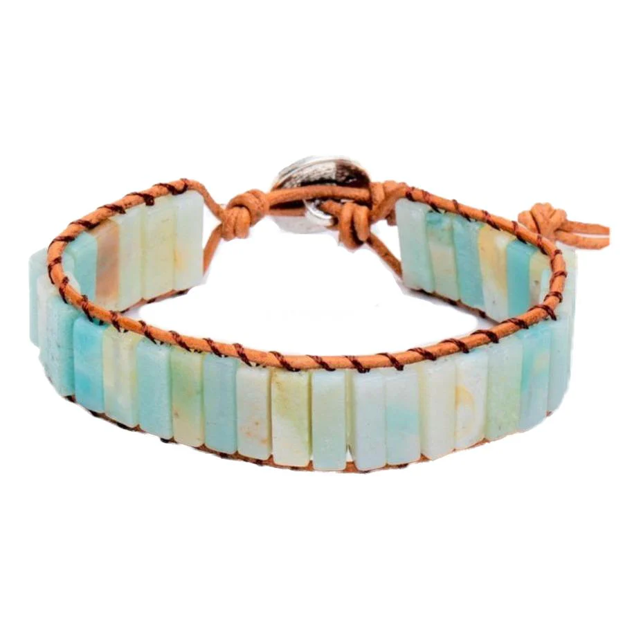 Bohemian Armband - Leer & Amazoniet - Tree of Life - Evenwicht