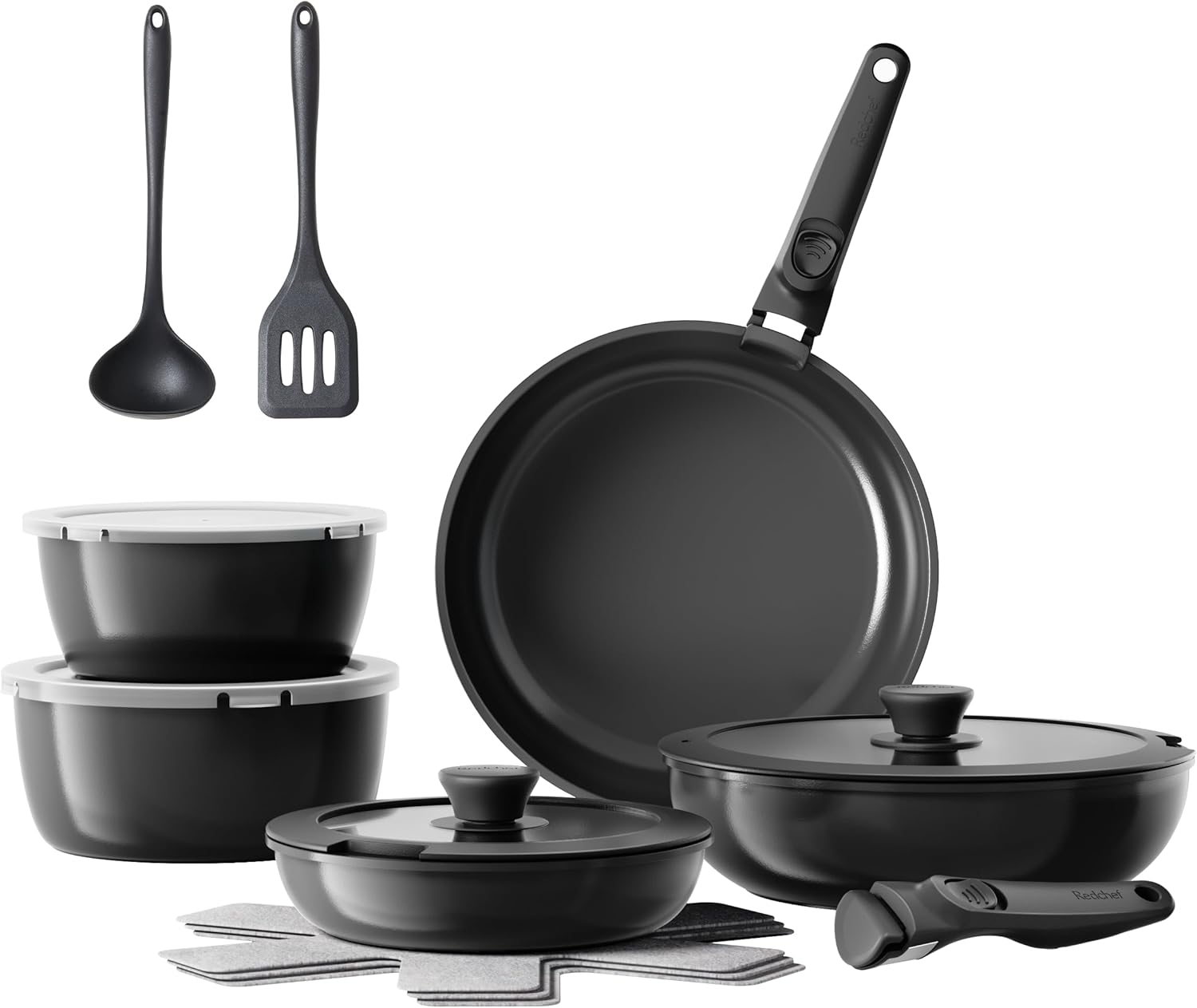 Redchef Topfsets Pfannenset 16-Teilig Antihaft-Keramik-Kochgeschirr-Set mit Abnehmbaren Griffen, Pfanne 20/26cm, Tiefe Bratpfanne 26cm, Topf 18/20cm, Stapelbar Topfset Für alle Herdarten, Ofenfest