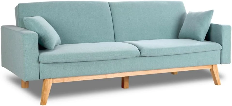 Don Descanso, Sofá Cama 3 plazas Reine, Tapizado en Tela, Sistema Apertura de Libro o Clic-clac, Medida sofá: 201x73x79 cm, Medida Cama: 201x99x42 cm, Incluye 2 Cojines, Gris Marengo