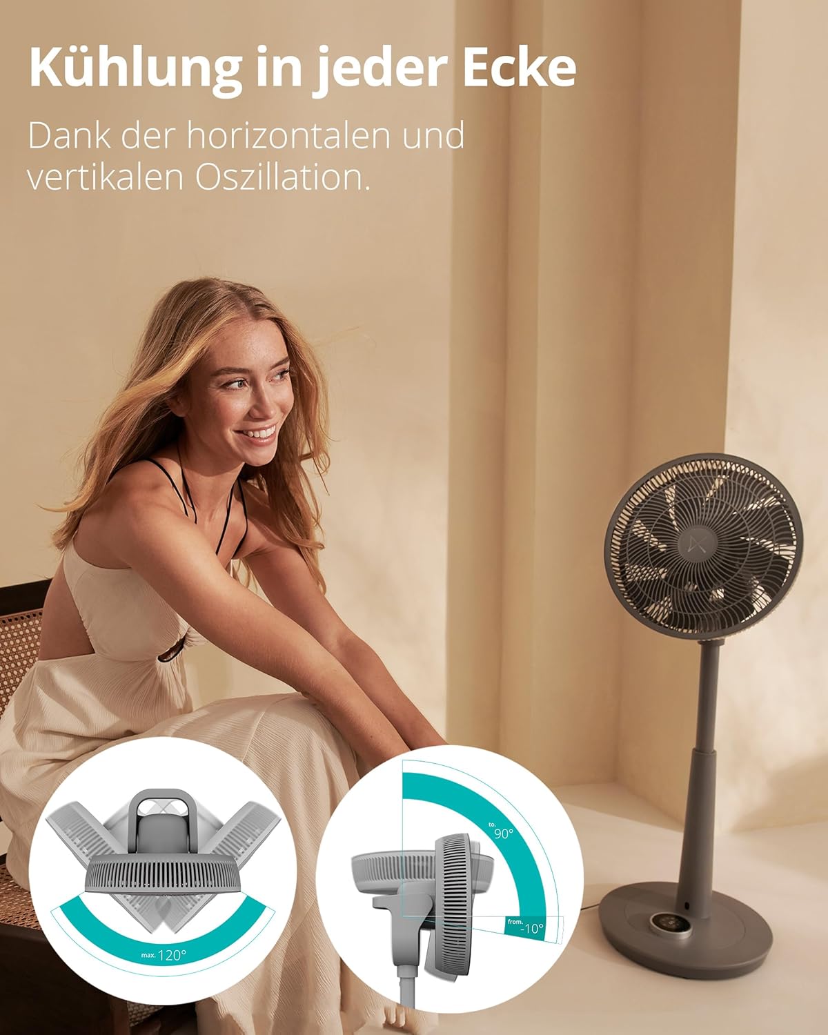 Duux Whisper 2 Standventilator Leise - Sparsamer DC-Motor mit 26 Geschwindigkeiten - Ventilator Höhenverstellbar (73-95cm) - Horizontale + Vertikale Oszillation - Weiß