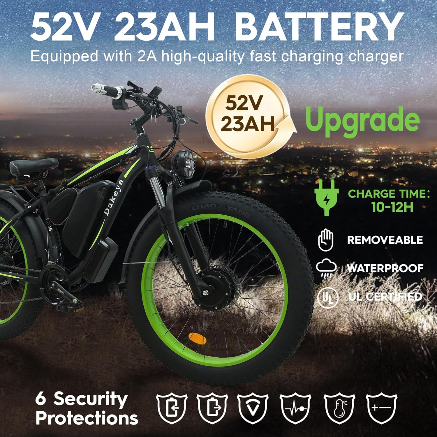 Dakeya Dual Motor Ebike,52V 23AH Battery Electric Bike for Adults AWD 2000W Peak 3600W,21-Speed 37MPH Mountain Snow Ebike with Removable,26 x 4.0 Fat Tire E-Bike with Cycling Pannier Bag