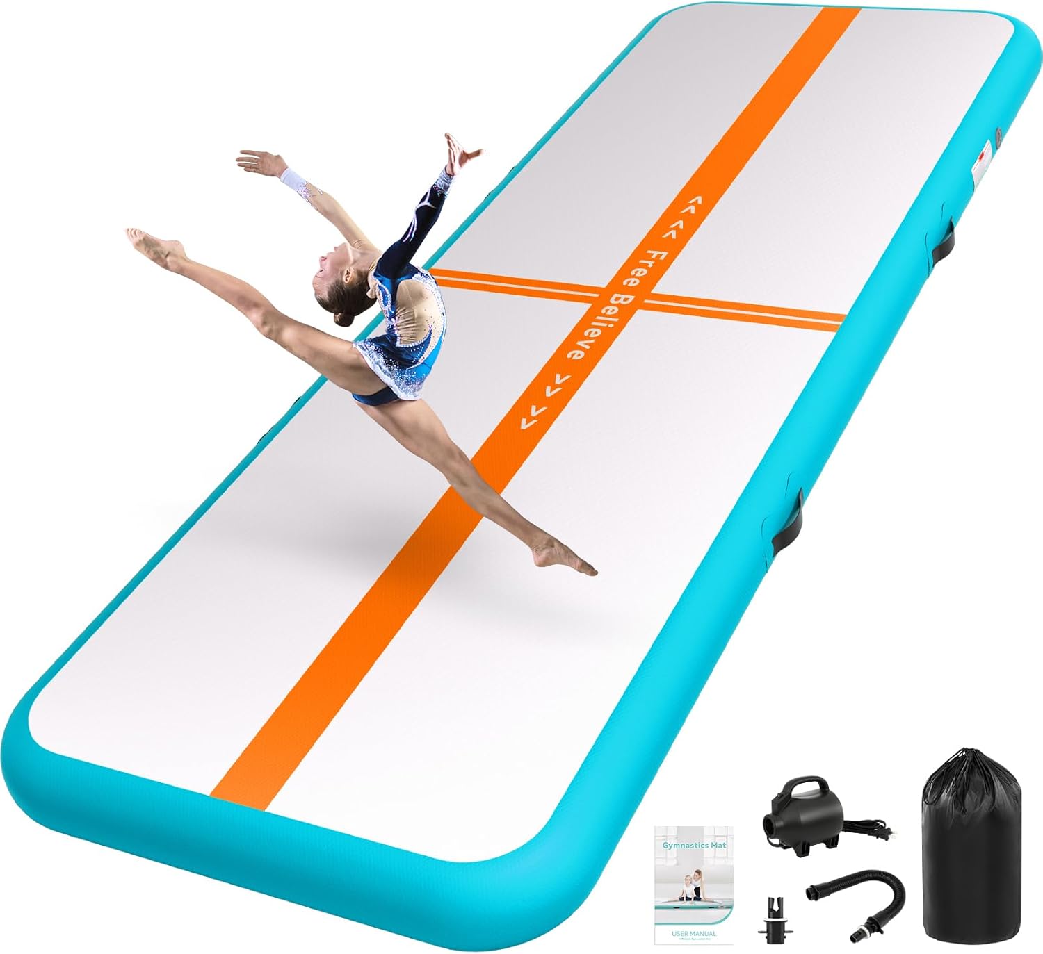 Gymnastikmatta längd 2/3/4/5/6 m, 10/15 cm tjock, med elektrisk pump 600 W, tumlande matta, uppblåsbar gymnastikmatta för hemmet, gymmet, utomhusbruk, fitness, yoga