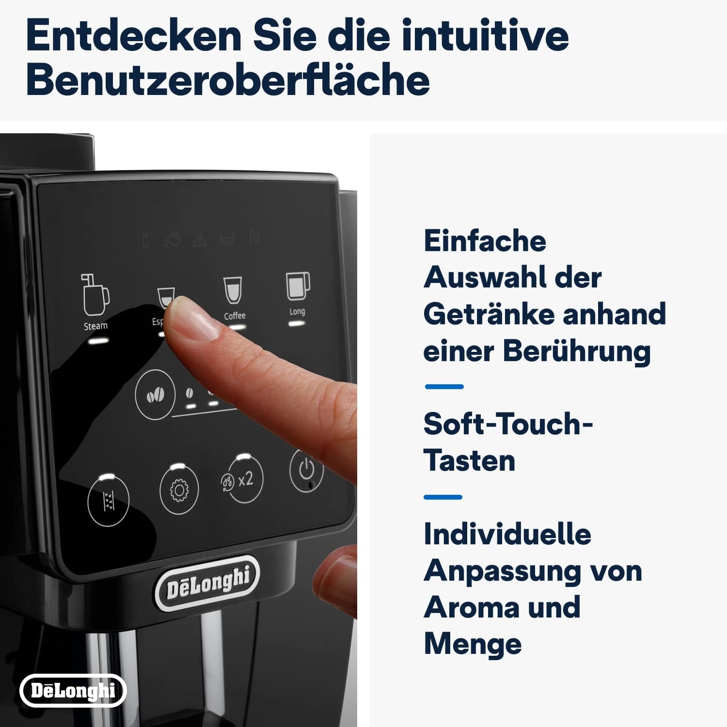 De'Longhi Magnifica S Smart ECAM 230.13.B Kaffeevollautomat mit Milchaufschäumdüse für Cappuccino, Espresso-, Kaffee- und Long Coffee Direktwahltasten und Drehregler, 2-Tassen-Funktion, Schwarz