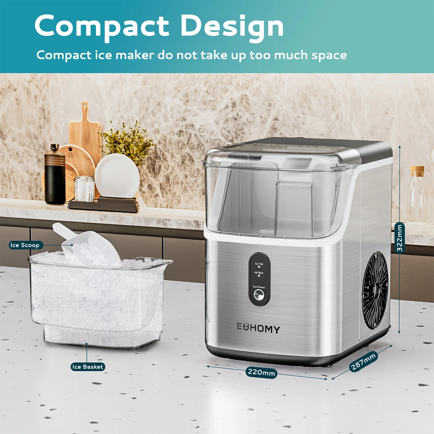 EUHOMY Pebble Ice Maker Machine with 35lbs/24H Soft Ice, Self-Cleaning Including Cleaner Descaler