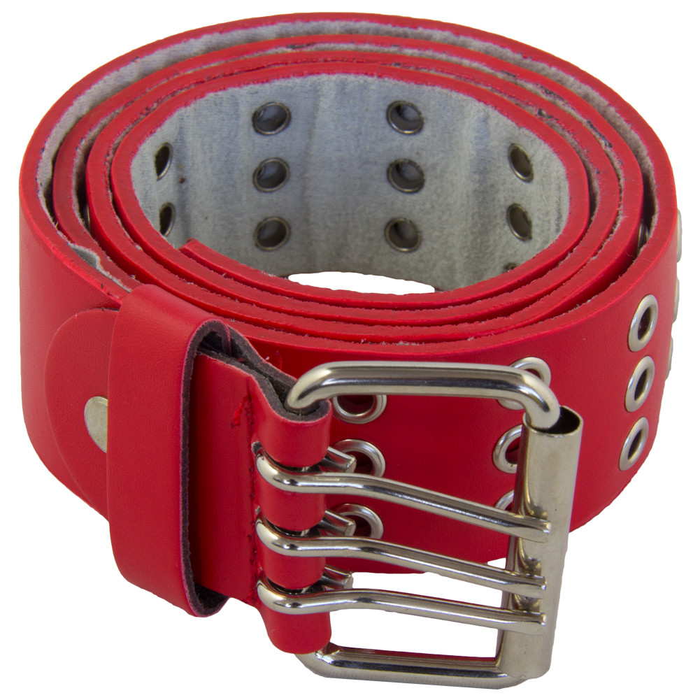 Punk Belts Red Three Rows Metal Holes Mix Sizes 12 PACK 2480A