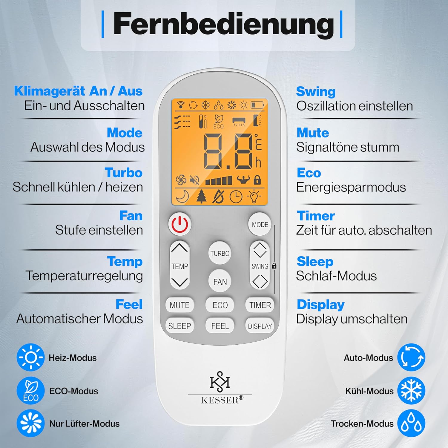 KESSER® Klimaanlage Set Split, WiFi/App Funktion Klimagerät, Kühlen A++/Heizen A+ -9000 BTU/h (2.600 W) sehr leise, Kältemittel R32, Fernbedienung, Timerfunktion, Montagematerial [Energieklasse A++]
