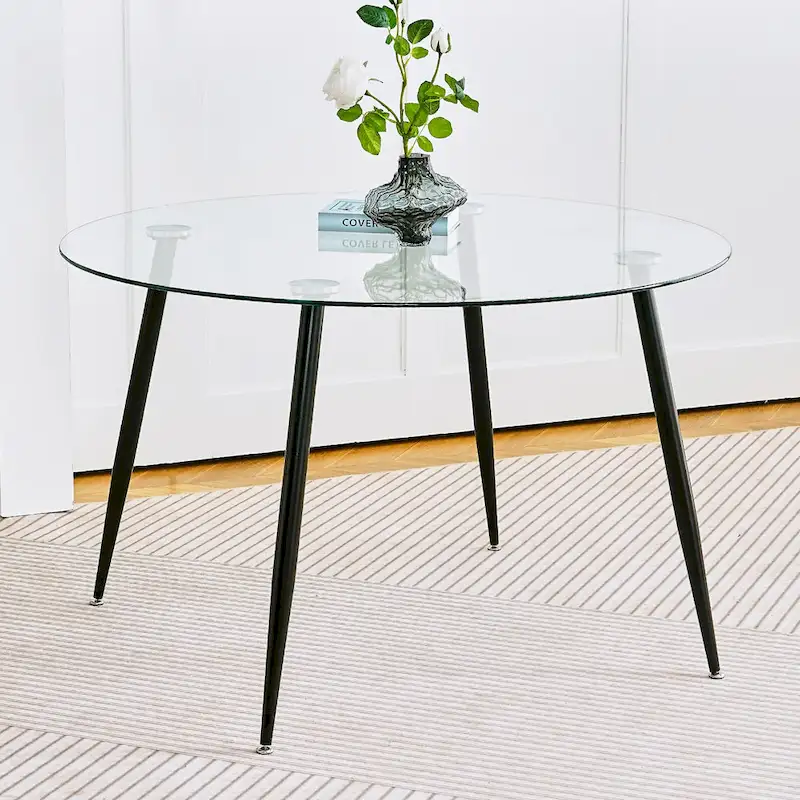 Contemporary Minimalist Glass Table with Premium Tempered Glass and Metal Frame