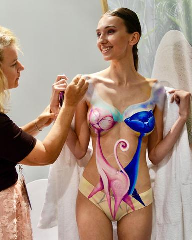 Tankini, deep V-chest with strings and cups 'Two Cats' swimwear