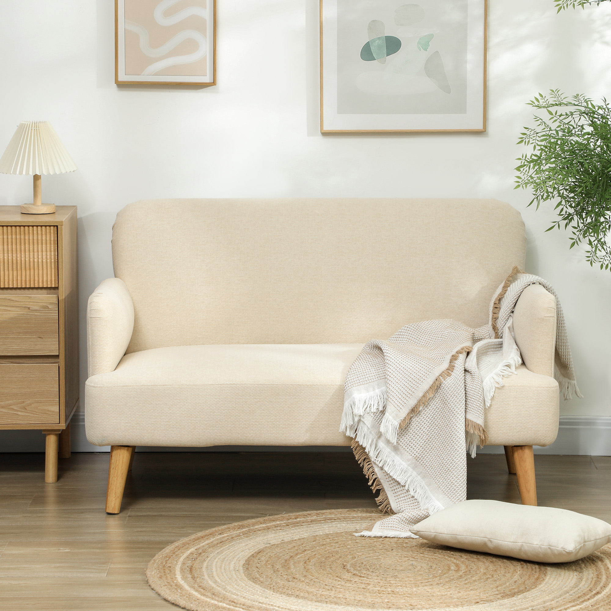 Tweezitsbank, Compact, Huidvriendelijke Bekleding, Tot 240 kg, 130x74x79 cm, Cr��mewit