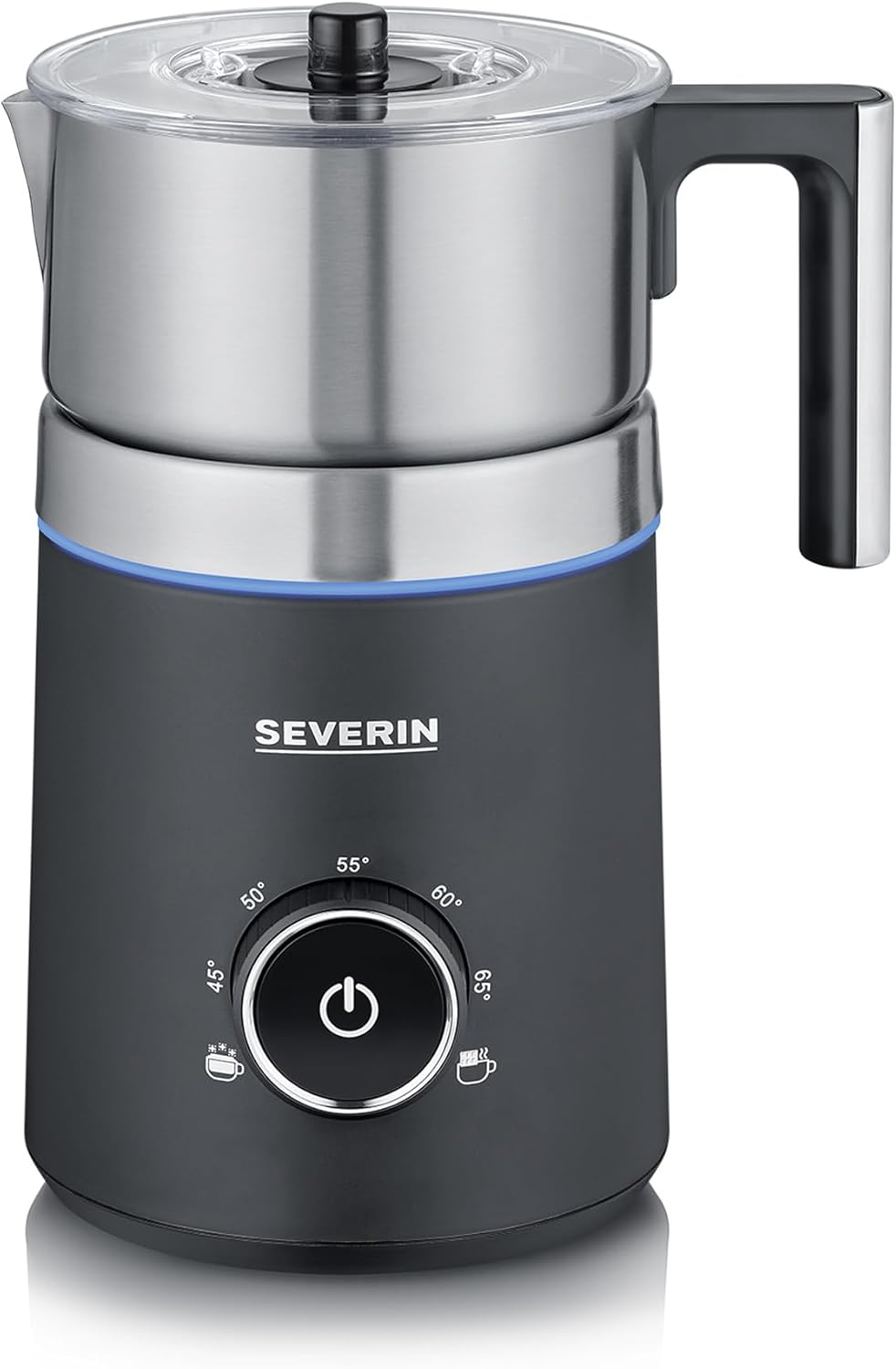 SEVERIN SPUMA 700 Induktions-Milchaufschäumer, elektrischer Milchaufschäumer ohne Anbrennen, spülmaschinengeeigneter Milchschäumer, Edelstahl-gebürstet/schwarz-matt, SM 3586