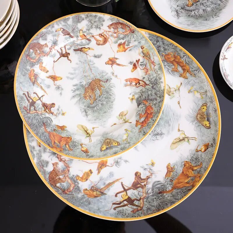 NatureCraft 58-Piece Ceramic Tableware Set – Animal Design, Lead & Cadmium-Free, Bone Porcelain