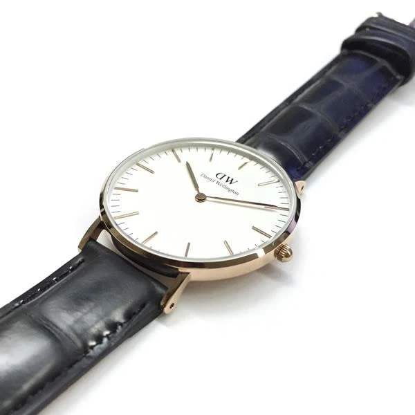 Daniel Wellington Reading 36mm White Dial Black Genuine Leather Gold Watch - DW00100041