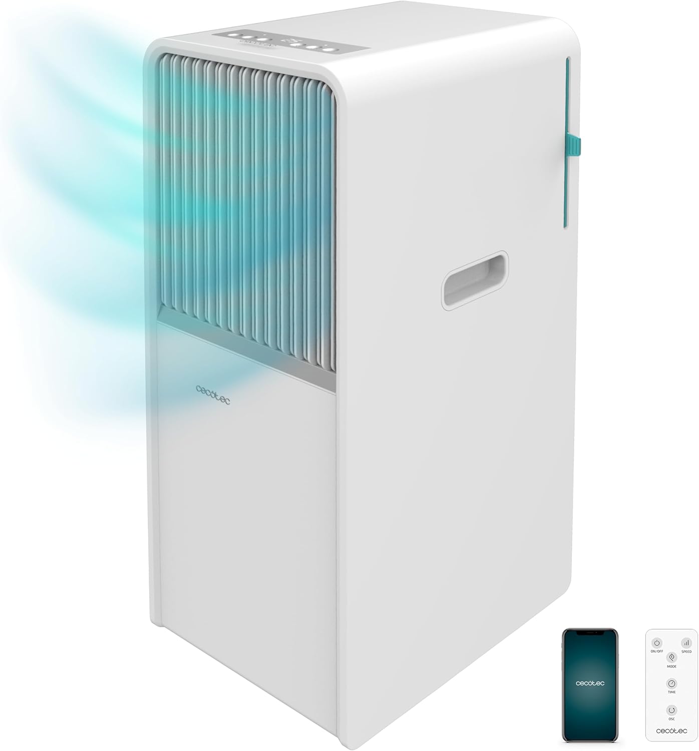 Cecotec Aire Acondicionado Portatil ForceClima 7550 Style Connected, 7000 BTU, Área cobertura 14 m2, Mando a distancia, Táctil, Pantalla LED, 4 Modos, 2 Velocidades, Deshumidificador, Temporizador