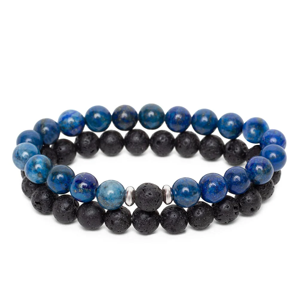 Set van 2 - Vriendschapsarmbanden - Lapis Lazuli & Lavasteen - Armbandenset