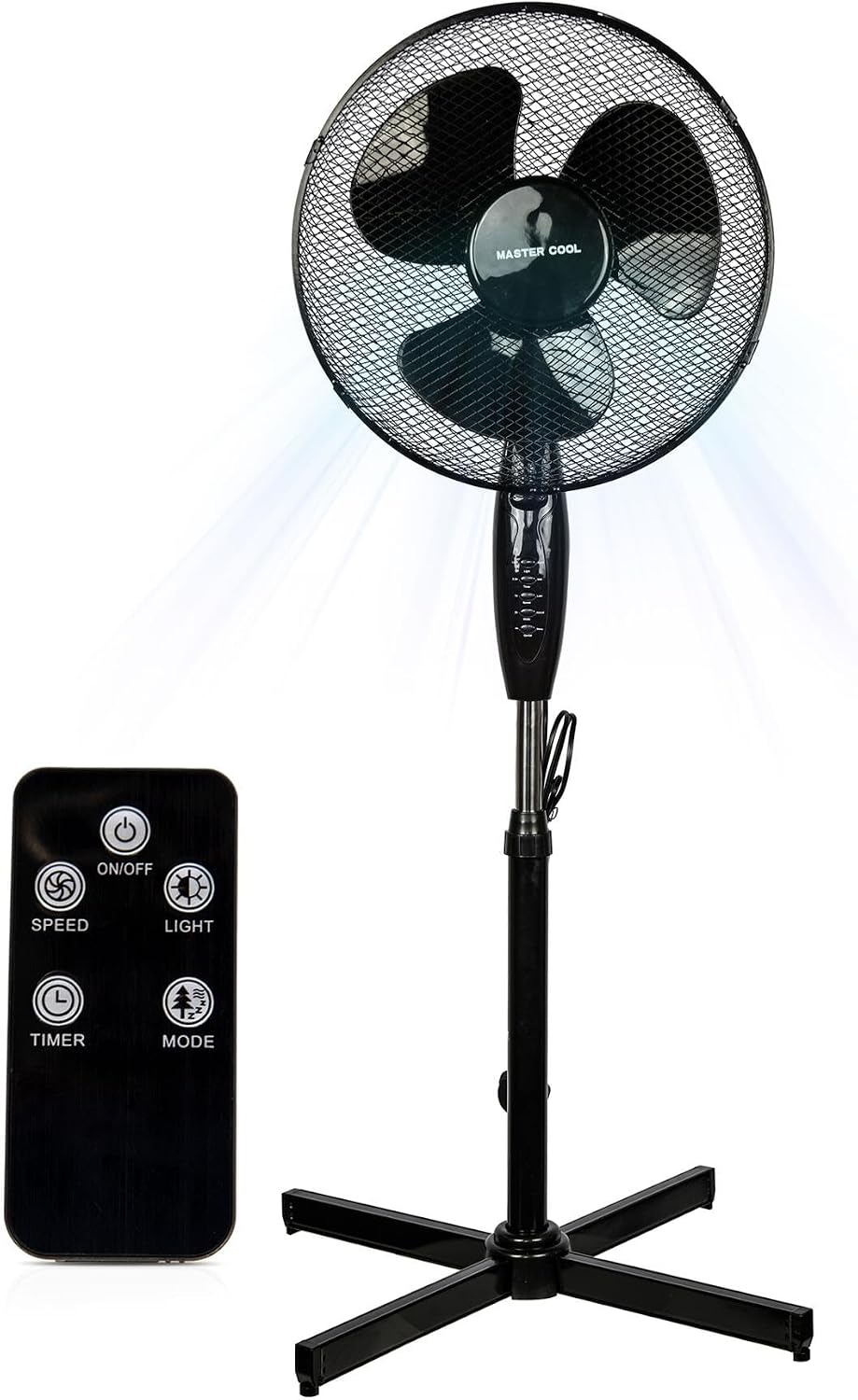 A2Z Pedestal Fan 16 Inch 3-Speed Setting Wide Angled Oscillating with Timer & LED Light - Pedestal Fans PF11627 Black | LED Light Adjustable Airflow Quiet Cooling Home Office Bedroom Modes