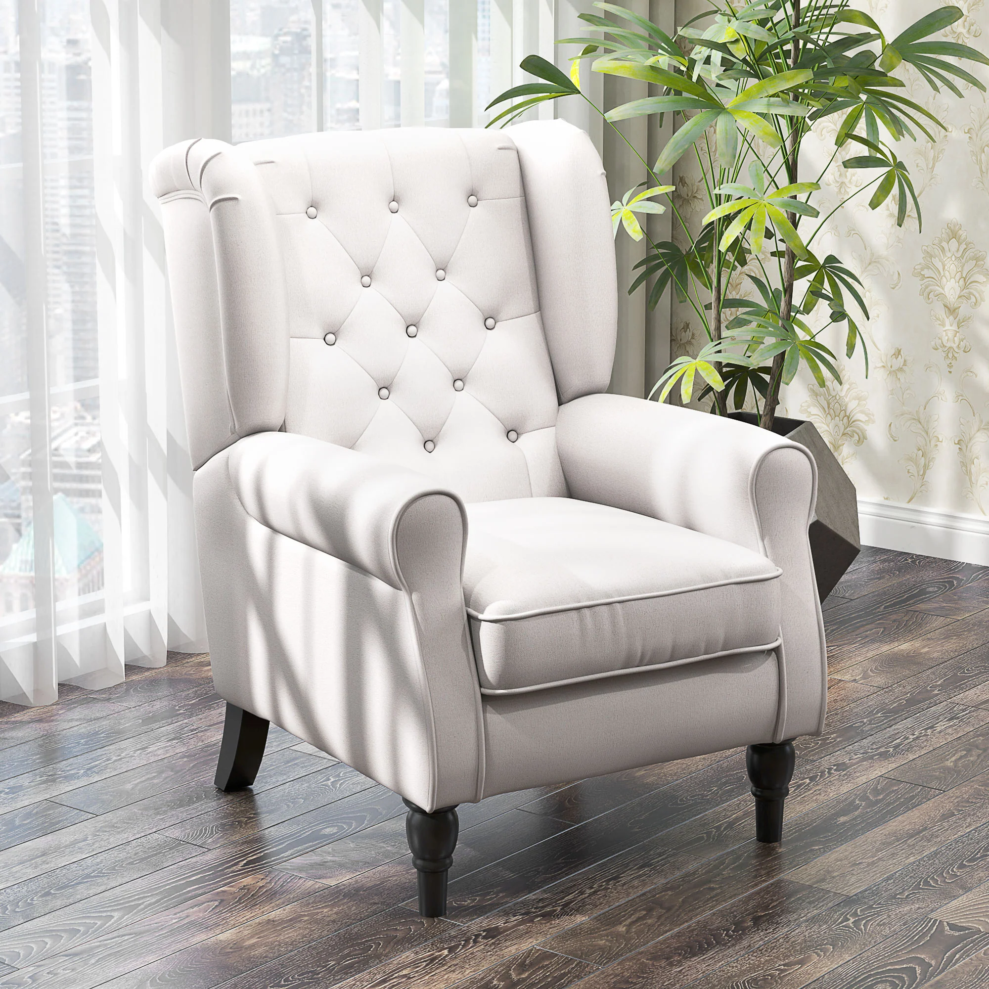 HOMCOM Elegante Oorfauteuil, Dik Gepolsterd, Afneembare Hoes, 74 x 86 x 102 cm, Crèmewit