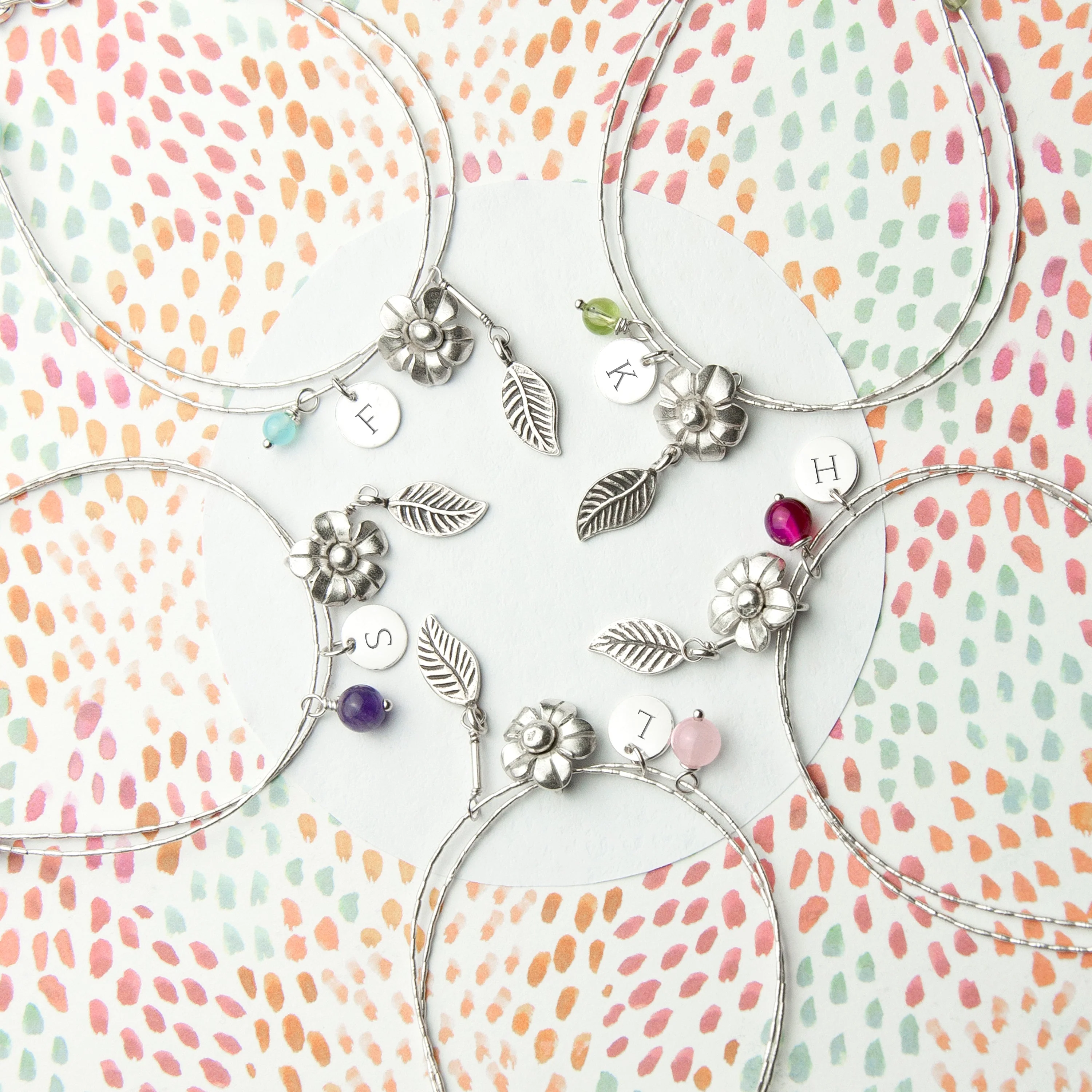 Personalised Sterling Silver Forget Me Not Bracelet With Amethyst Stones