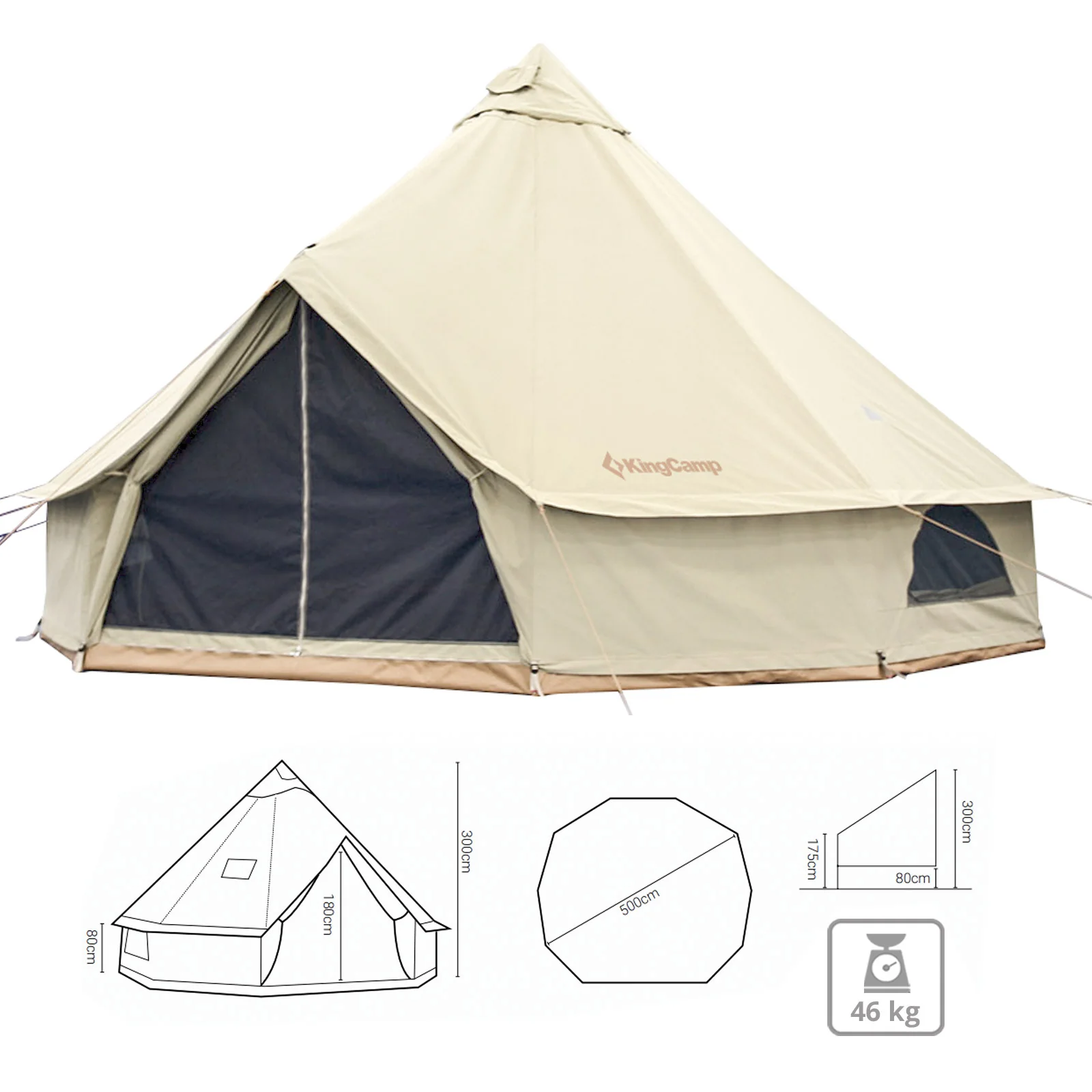 2025 KingCamp Khan 500 – Tienda espaciosa para 8 personas en forma de tipi con tejido técnico de mezcla de algodón, ventilación flexible y montaje rápido